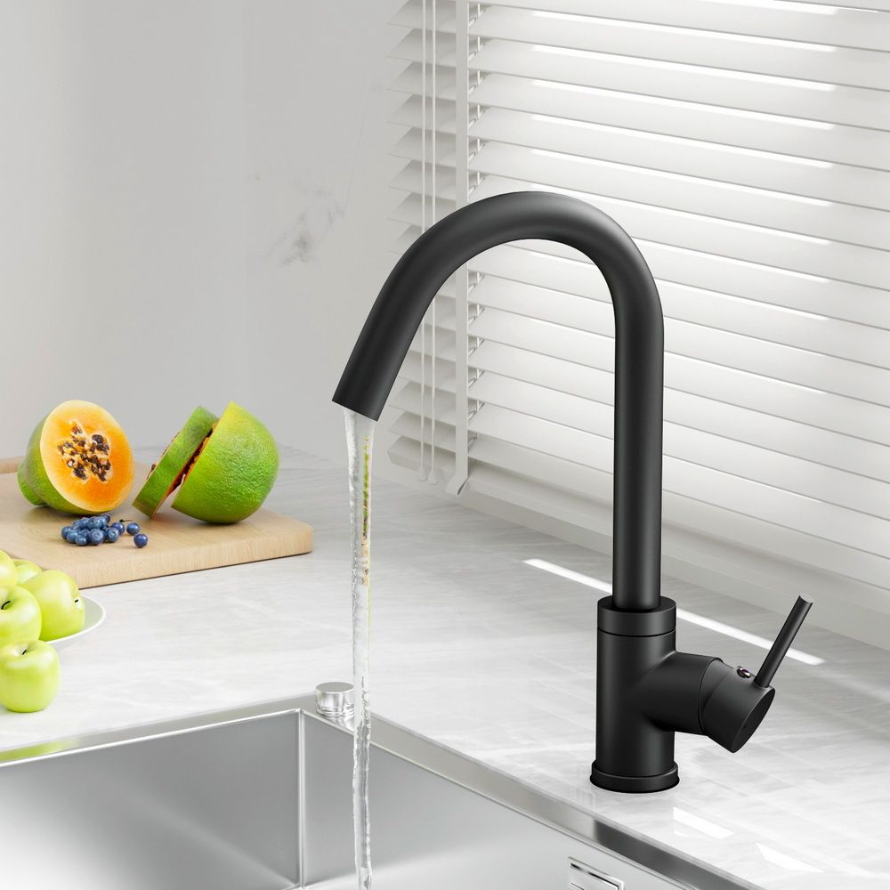 Grifo mezclador de cocina Cefito, grifo mezclador redondo para fregadero, lavabo, lavadero, negro