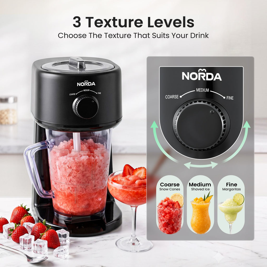 NORDA 1.1L Slushie Machine Shaved Ice Maker 3 Texture Levels Black