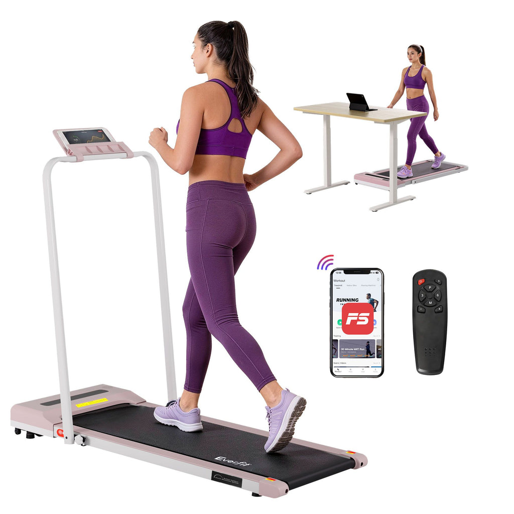 Cinta de correr eléctrica Everfit para debajo del escritorio, para gimnasio en casa, fitness, 380 mm, color rosa