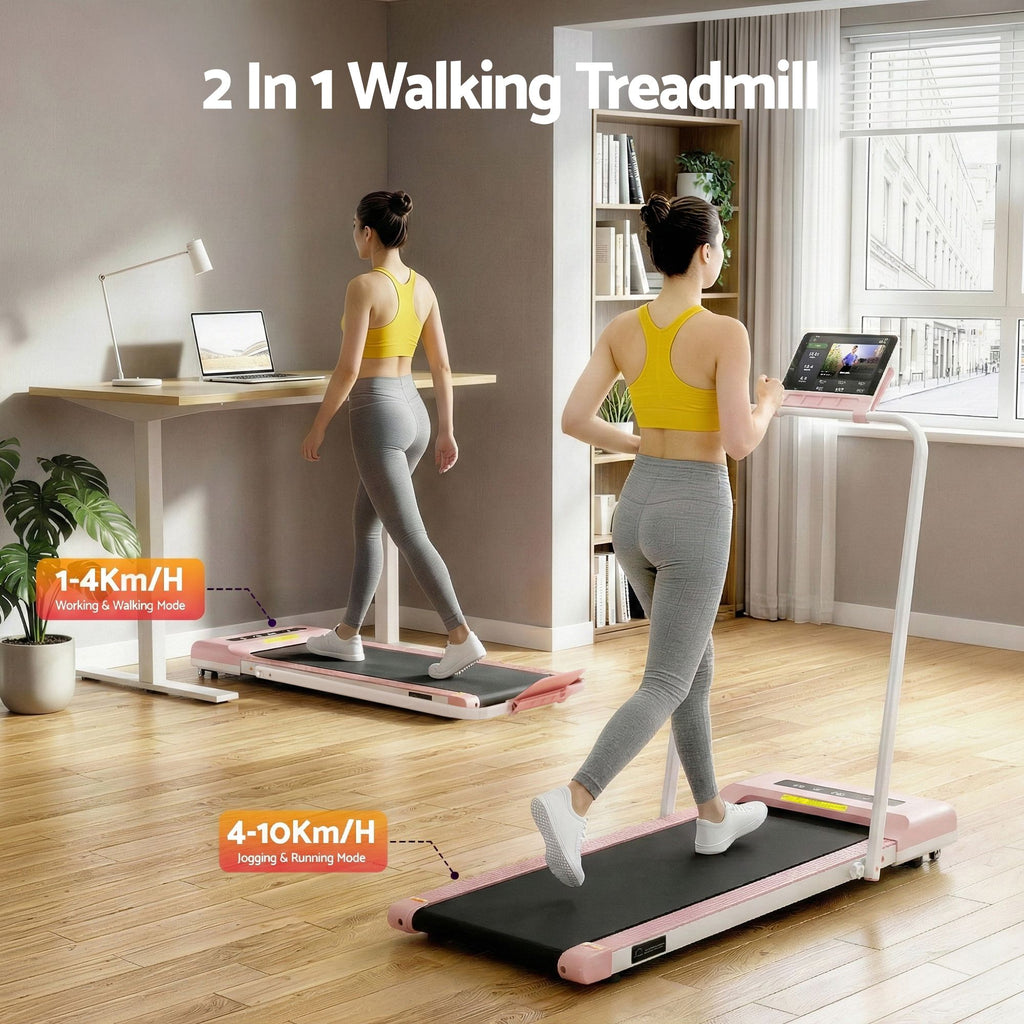 Cinta de correr eléctrica Everfit para debajo del escritorio, para gimnasio en casa, fitness, 380 mm, color rosa