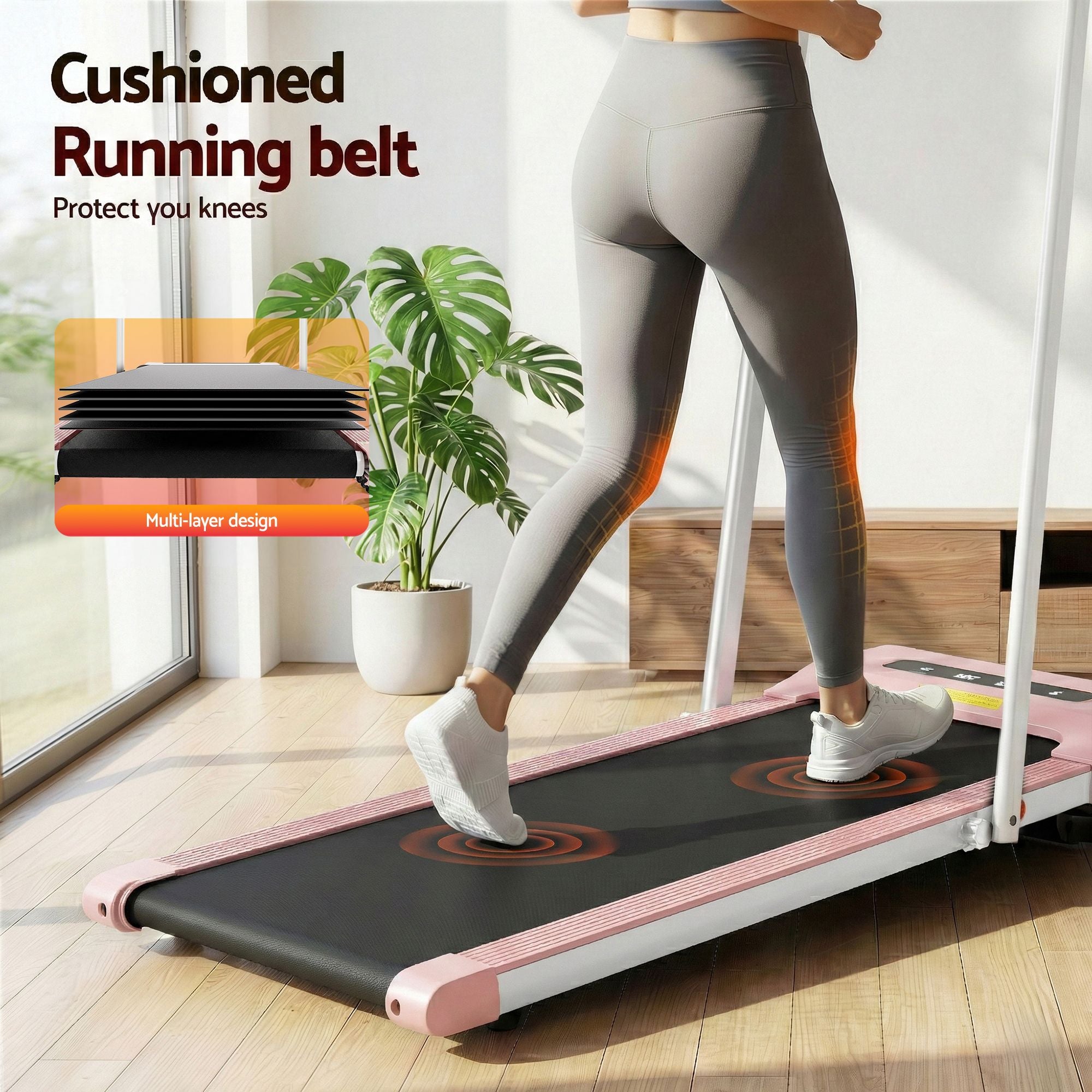 Cinta de correr eléctrica Everfit para debajo del escritorio, para gimnasio en casa, fitness, 380 mm, color rosa