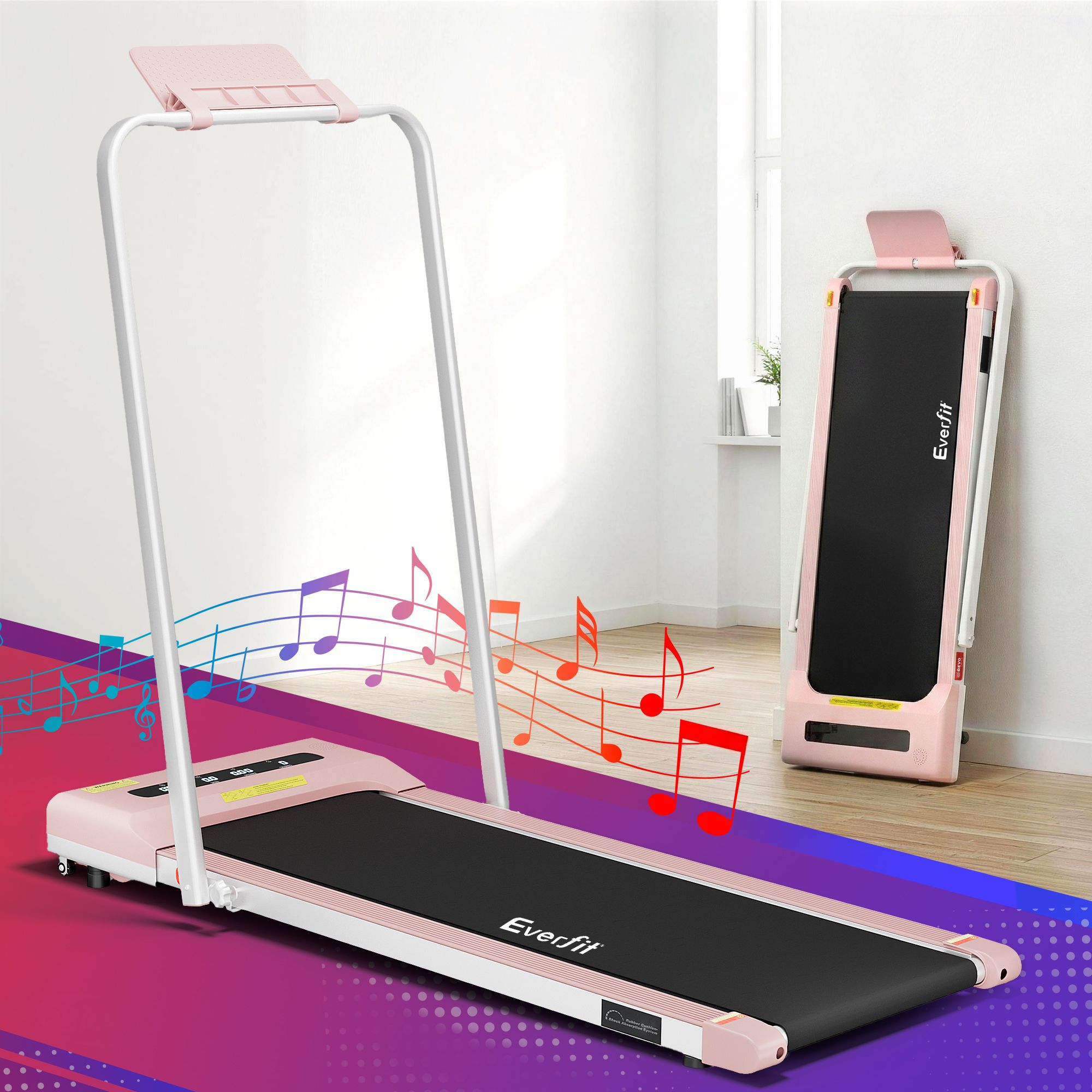 Cinta de correr eléctrica Everfit para debajo del escritorio, para gimnasio en casa, fitness, 380 mm, color rosa