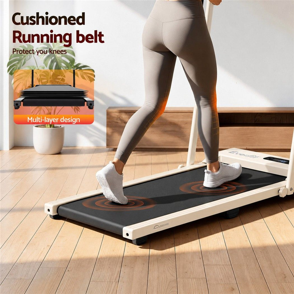 Everfit 3 in 1 Walking Pad Treadmill 12% Incline Foldable Under Desk Treadmills for Home 38cm Beige