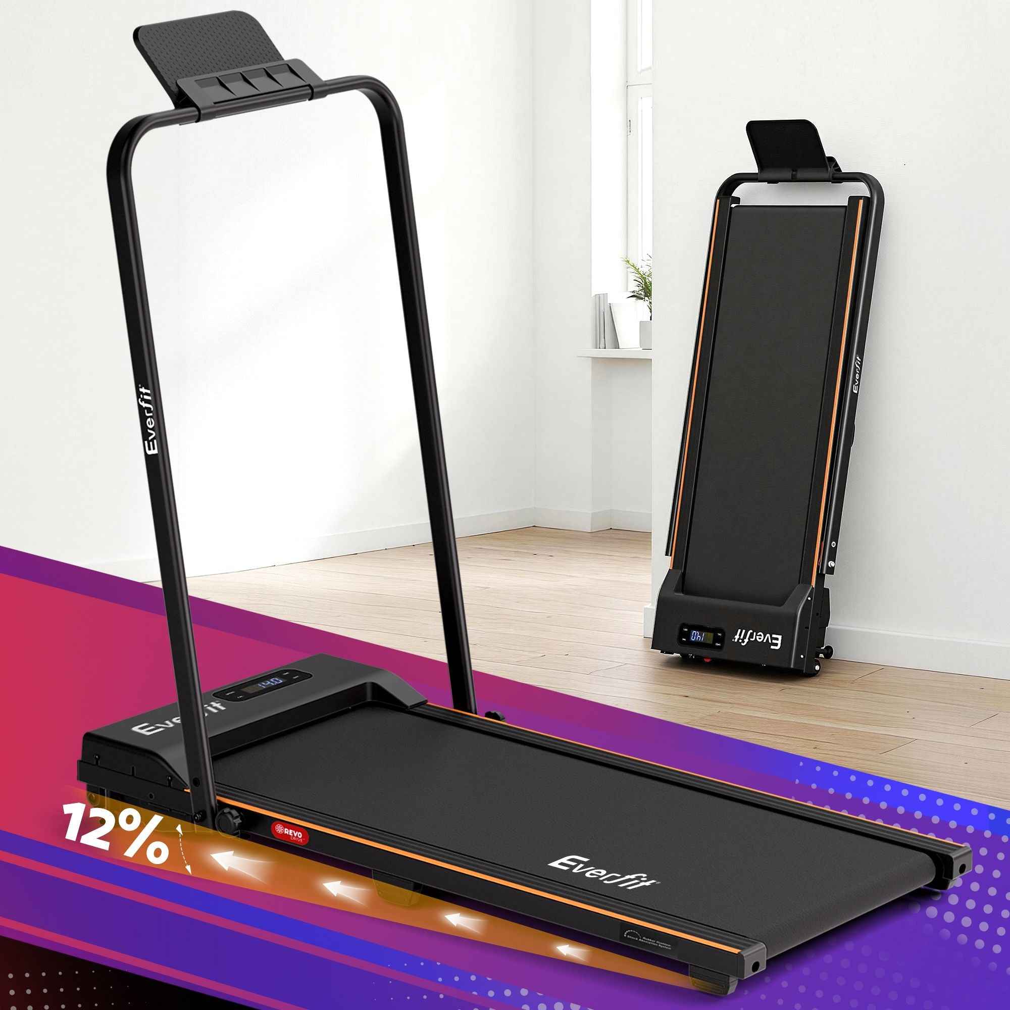 Everfit 3 in 1 Walking Pad Treadmill 12% Incline Foldable Under Desk Treadmills for Home Gym With 38cm Wide Belt Black