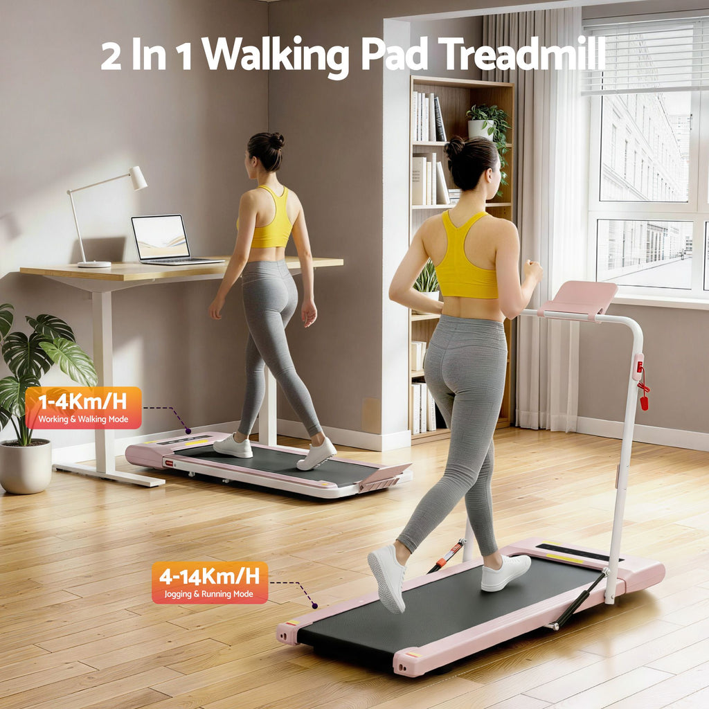 Cinta de correr eléctrica Everfit para debajo del escritorio, para gimnasio en casa, fitness, 400 mm, color rosa