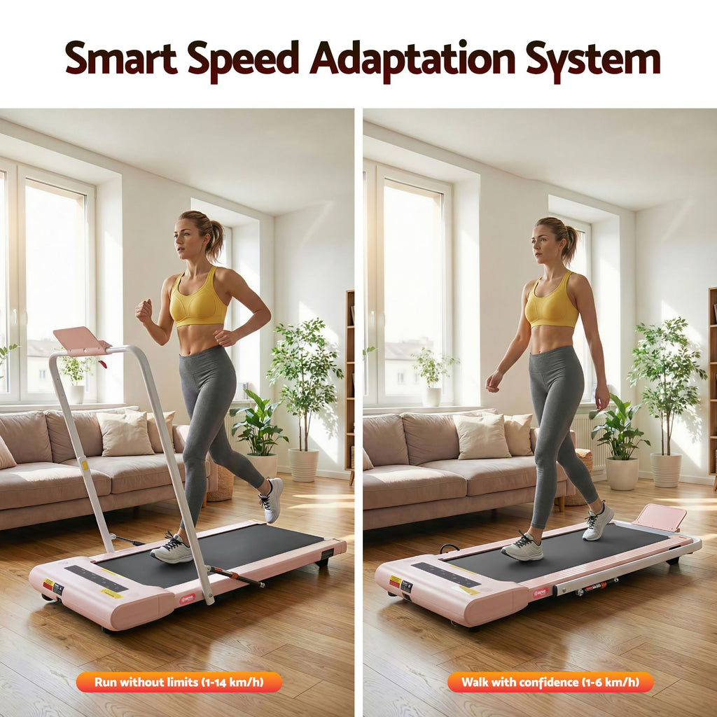 Cinta de correr eléctrica Everfit para debajo del escritorio, para gimnasio en casa, fitness, 400 mm, color rosa