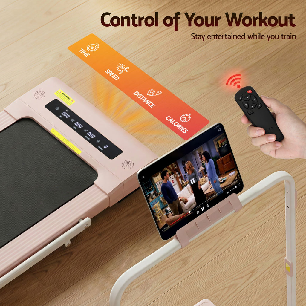 Cinta de correr eléctrica Everfit para debajo del escritorio, para gimnasio en casa, fitness, 400 mm, color rosa