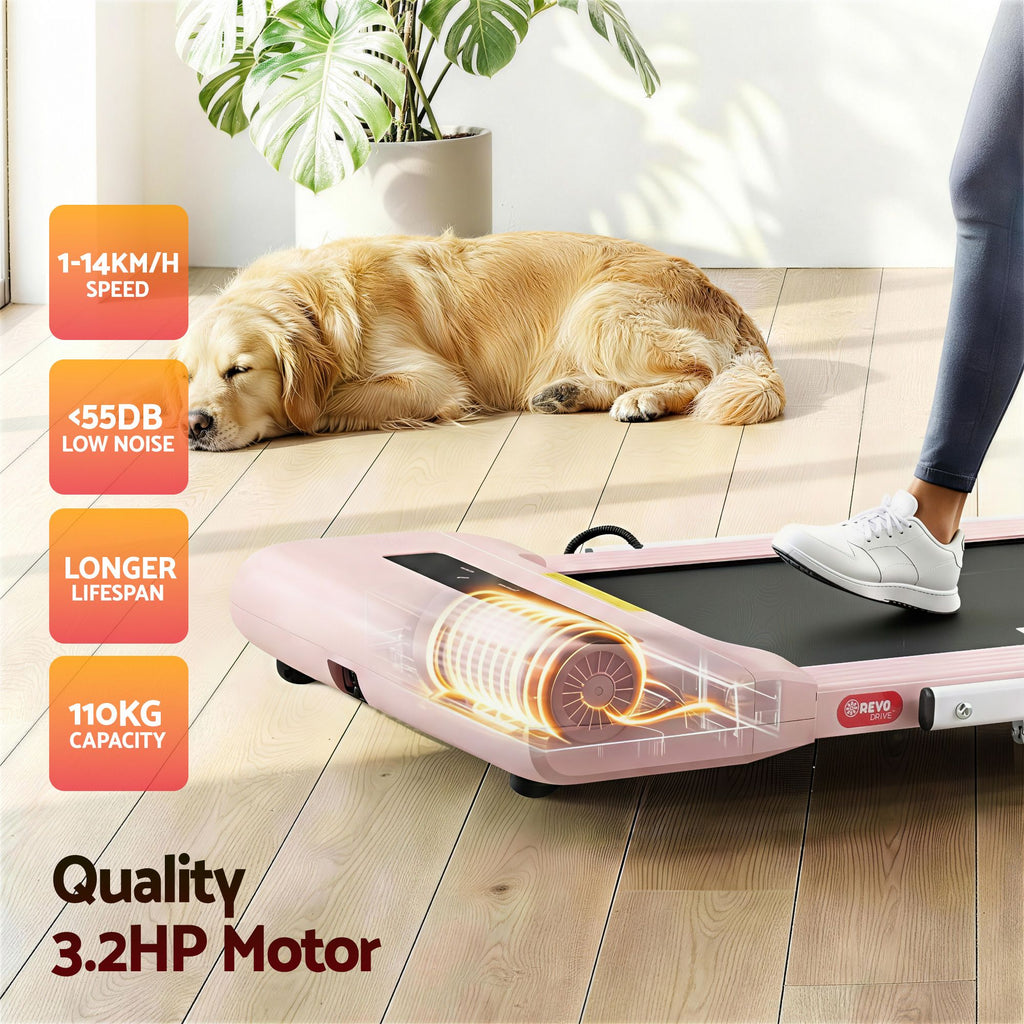 Cinta de correr eléctrica Everfit para debajo del escritorio, para gimnasio en casa, fitness, 400 mm, color rosa