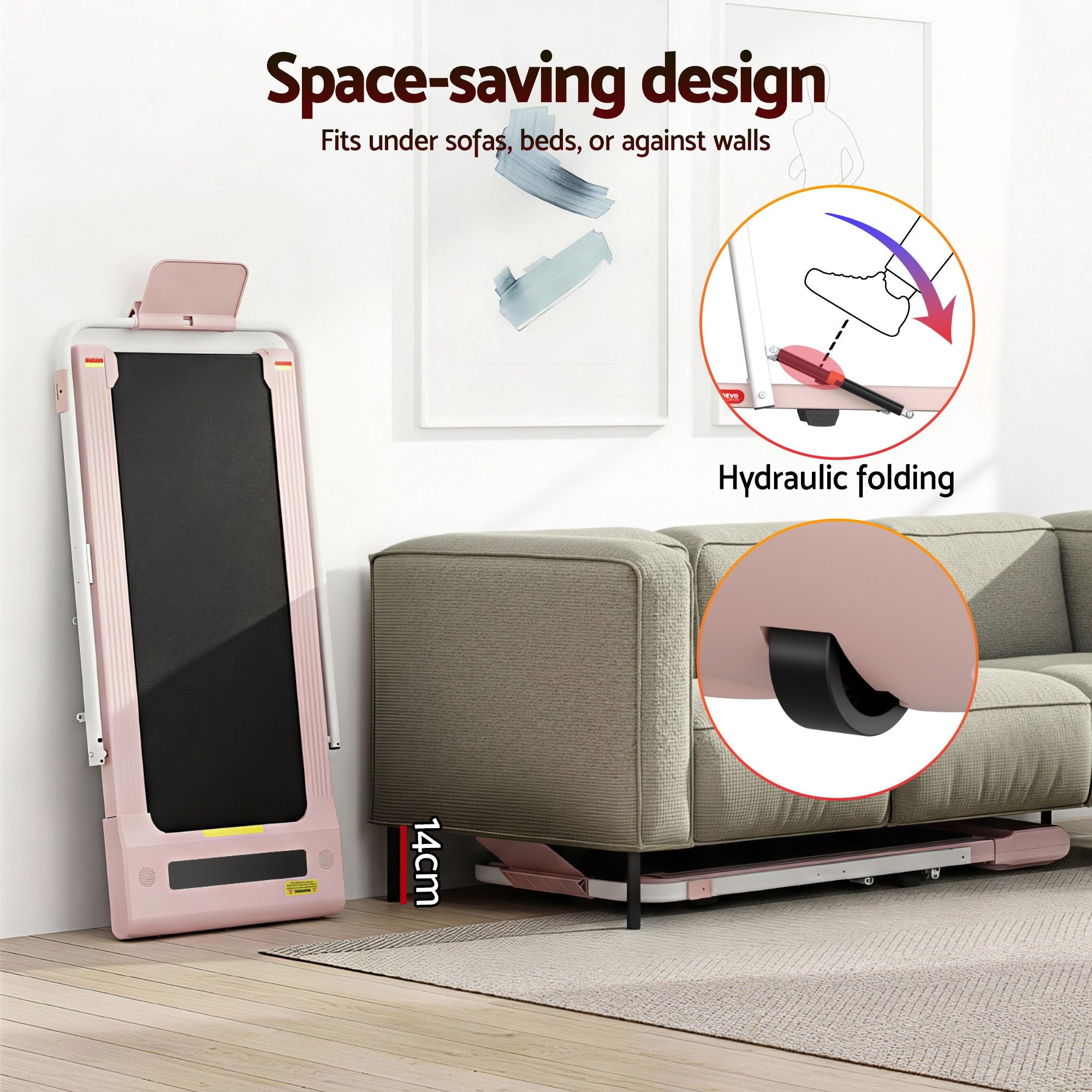 Cinta de correr eléctrica Everfit para debajo del escritorio, para gimnasio en casa, fitness, 400 mm, color rosa