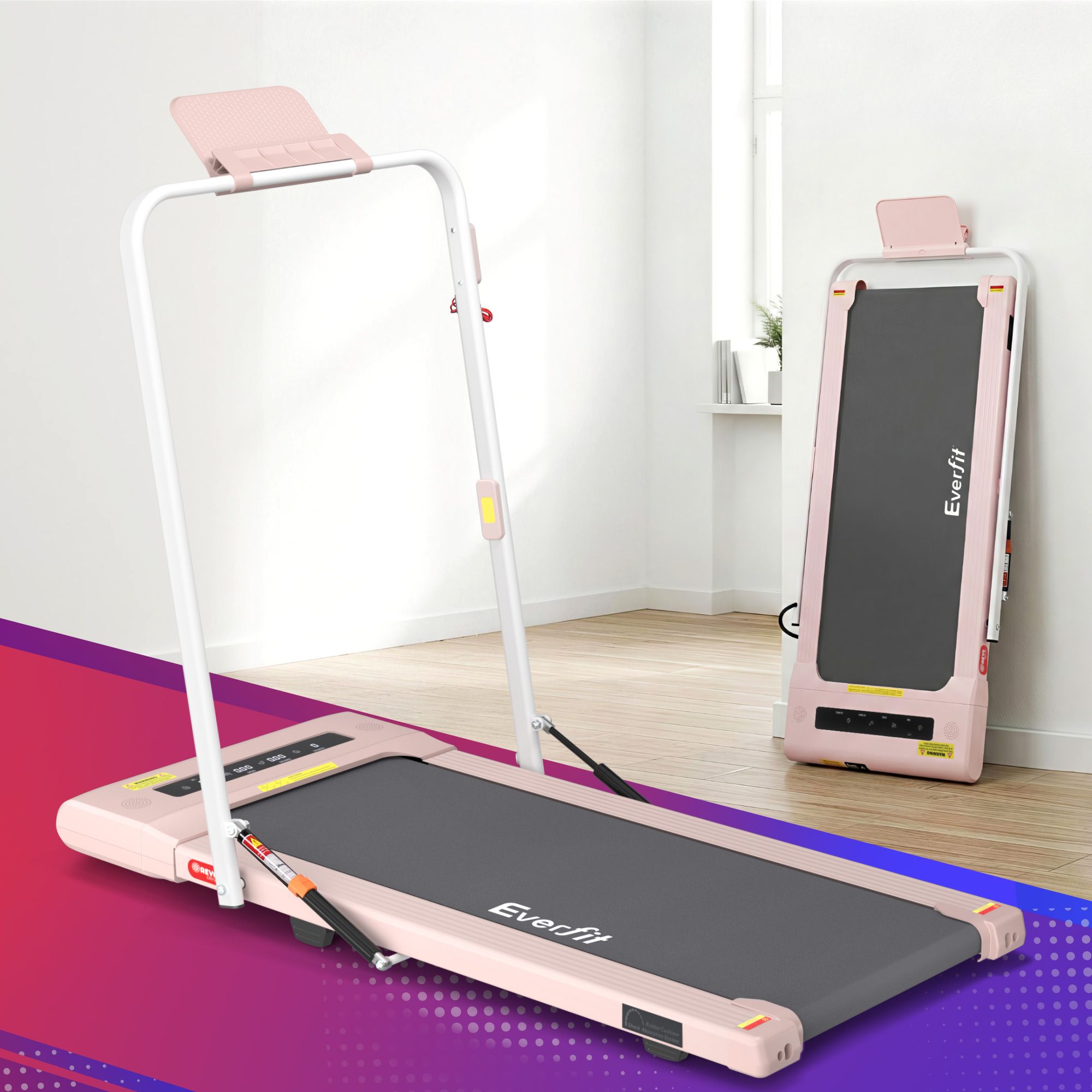 Cinta de correr eléctrica Everfit para debajo del escritorio, para gimnasio en casa, fitness, 400 mm, color rosa
