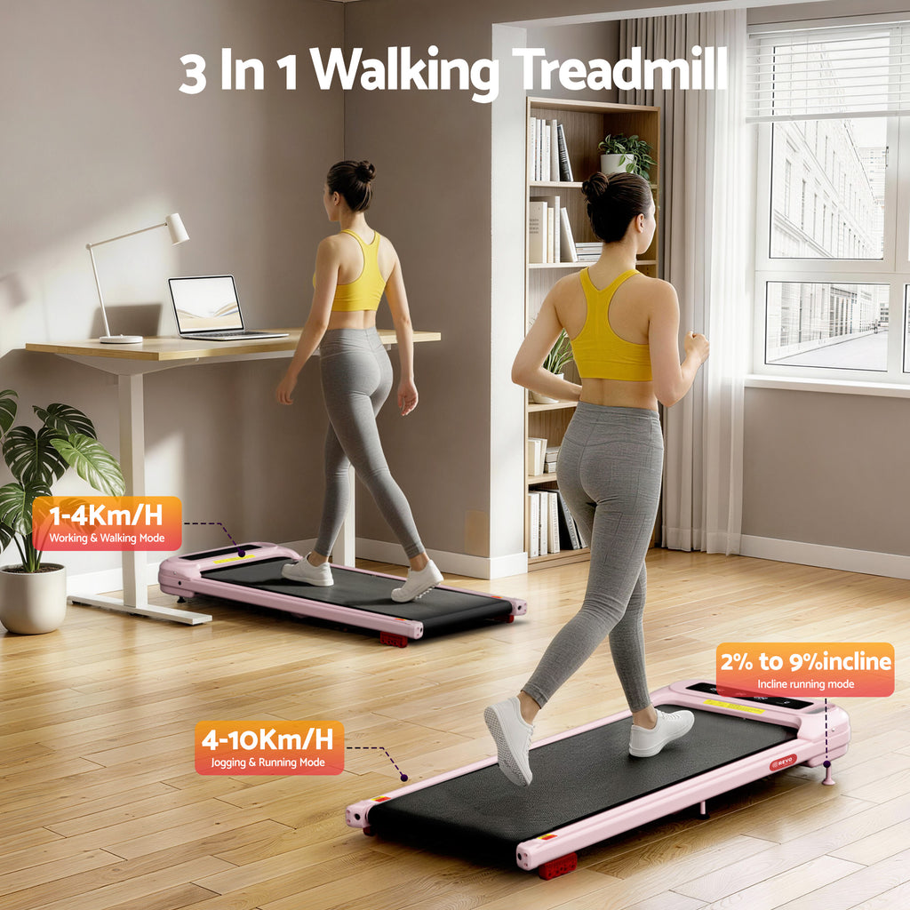 Everfit Treadmill Electric Walking Pad with Incline Under Desk Home Gym Pink