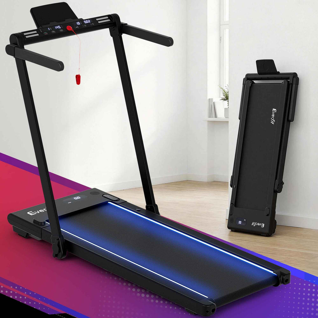 Everfit 3 in 1 Walking Pad Treadmill With Led Lights Foldable Under Desk Treadmills for Home Gym 40cm Wide Belt Black