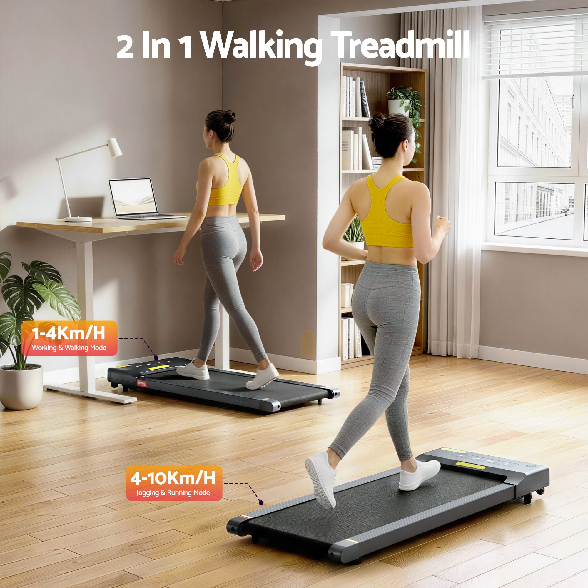 Cinta de correr eléctrica Everfit para debajo del escritorio, para gimnasio en casa, fitness, 400 mm, color gris