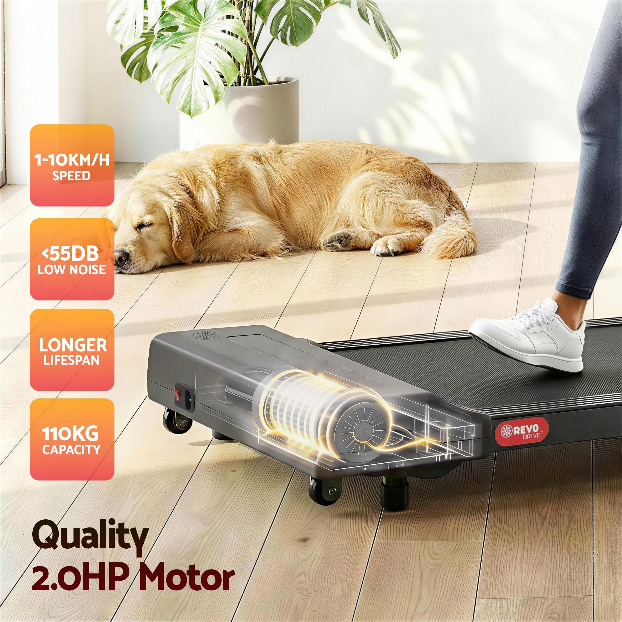 Cinta de correr eléctrica Everfit para debajo del escritorio, para gimnasio en casa, fitness, 400 mm, color gris