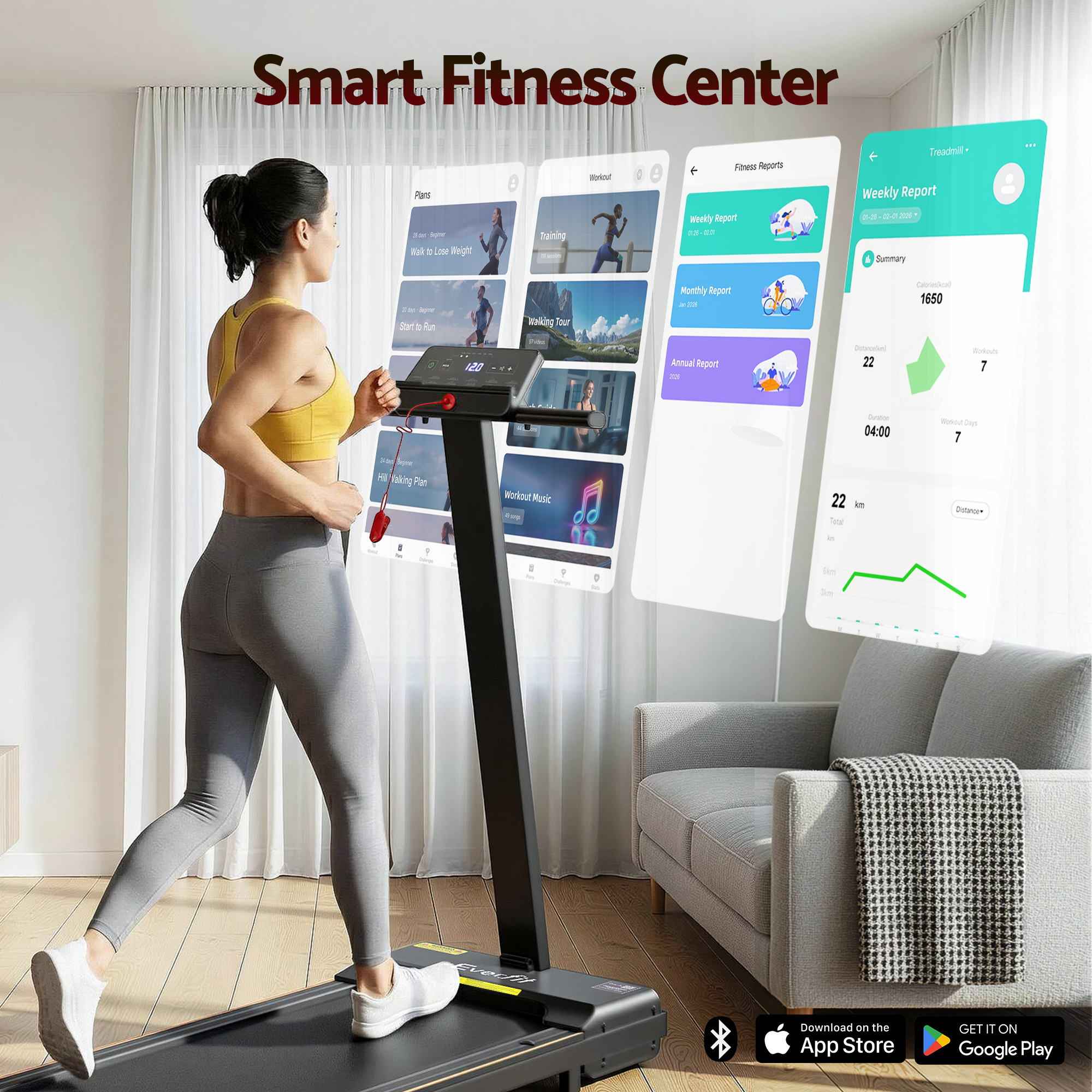 Everfit Walking Pad Treadmill 2 in 1 Foldable for Home Gym 40cm Wide Belt 12 Programs with App