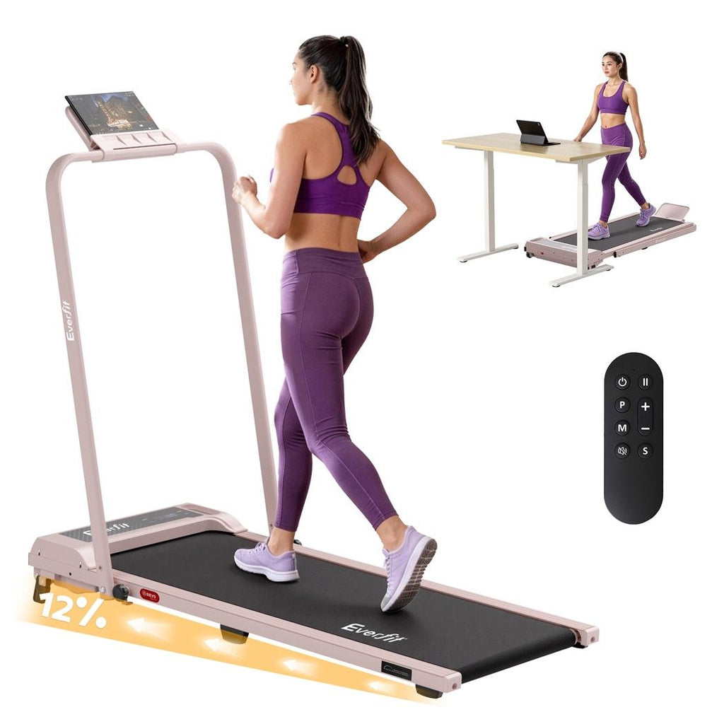Everfit 3 in 1 Walking Pad Treadmill 12% Incline Foldable Under Desk Treadmills for Home Gym With 40cm Wide Belt Pink