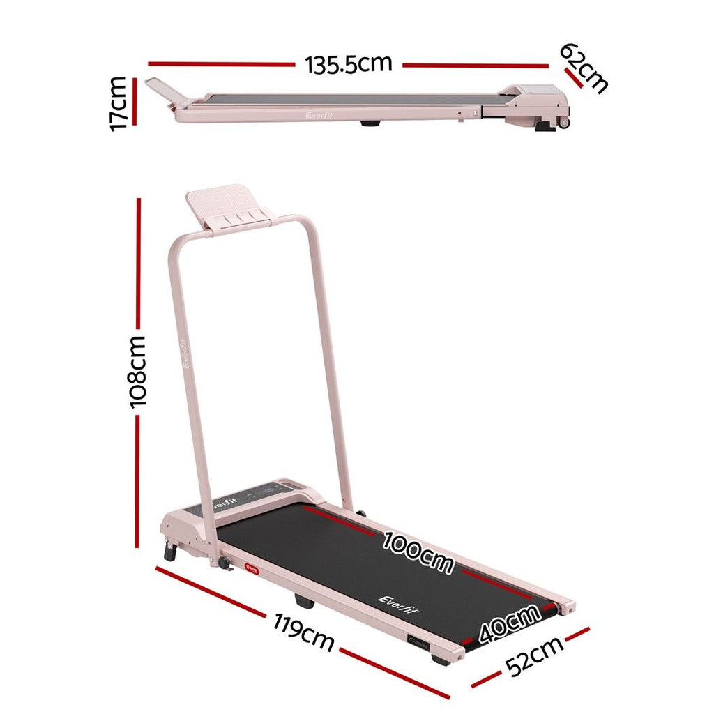 Everfit 3 in 1 Walking Pad Treadmill 12% Incline Foldable Under Desk Treadmills for Home Gym With 40cm Wide Belt Pink