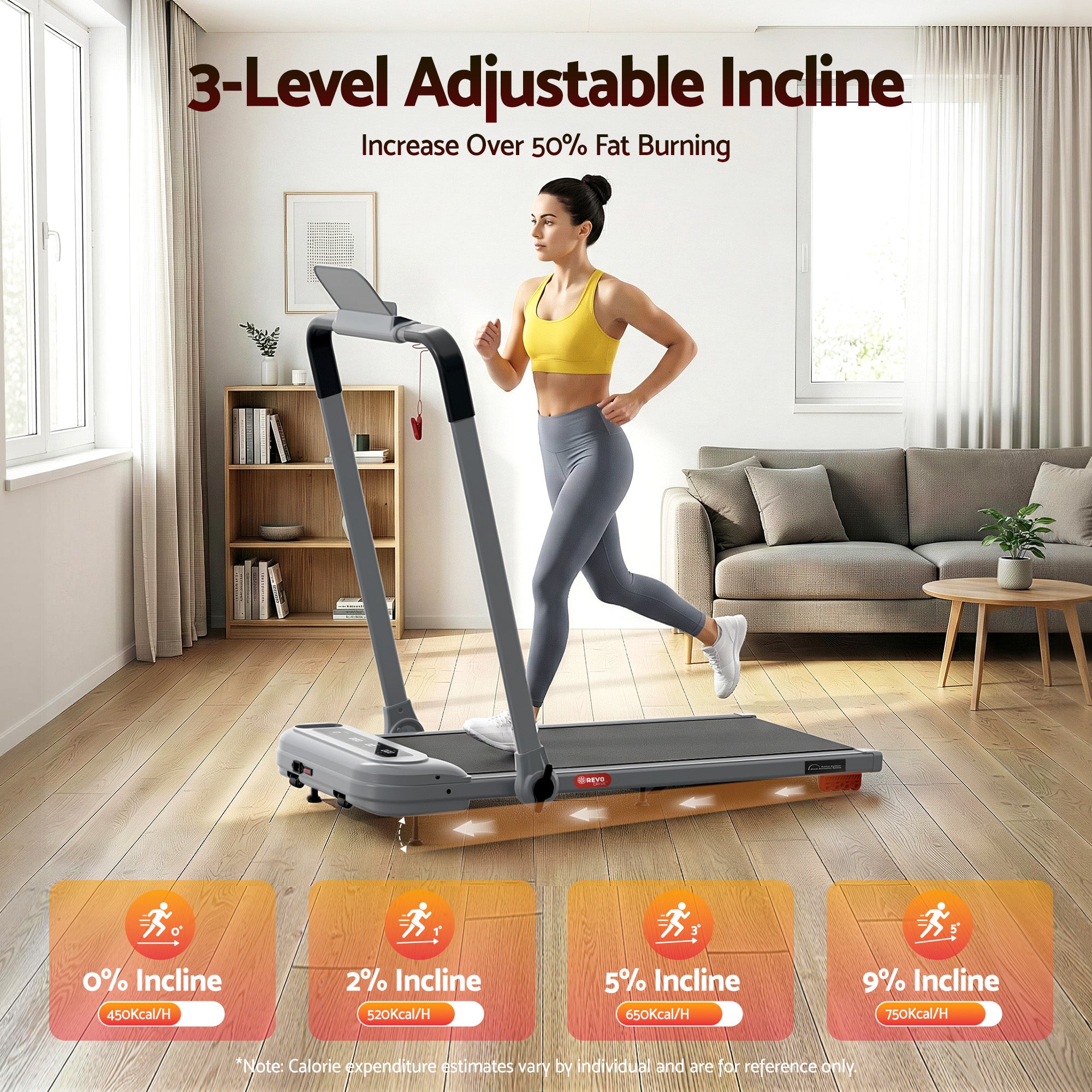 Everfit Treadmill Electric Walking Pad with Incline Foldable for Home Gym Grey