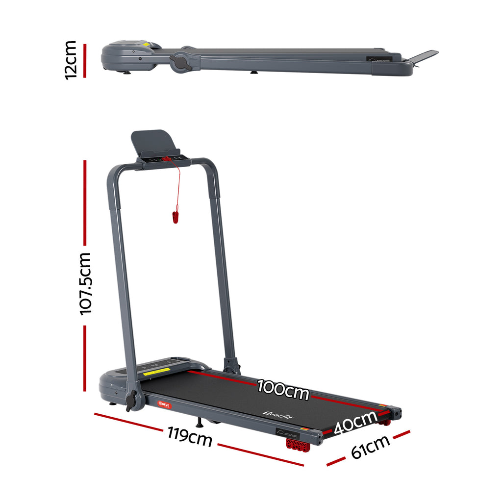 Everfit Treadmill Electric Walking Pad with Incline Foldable for Home Gym Grey