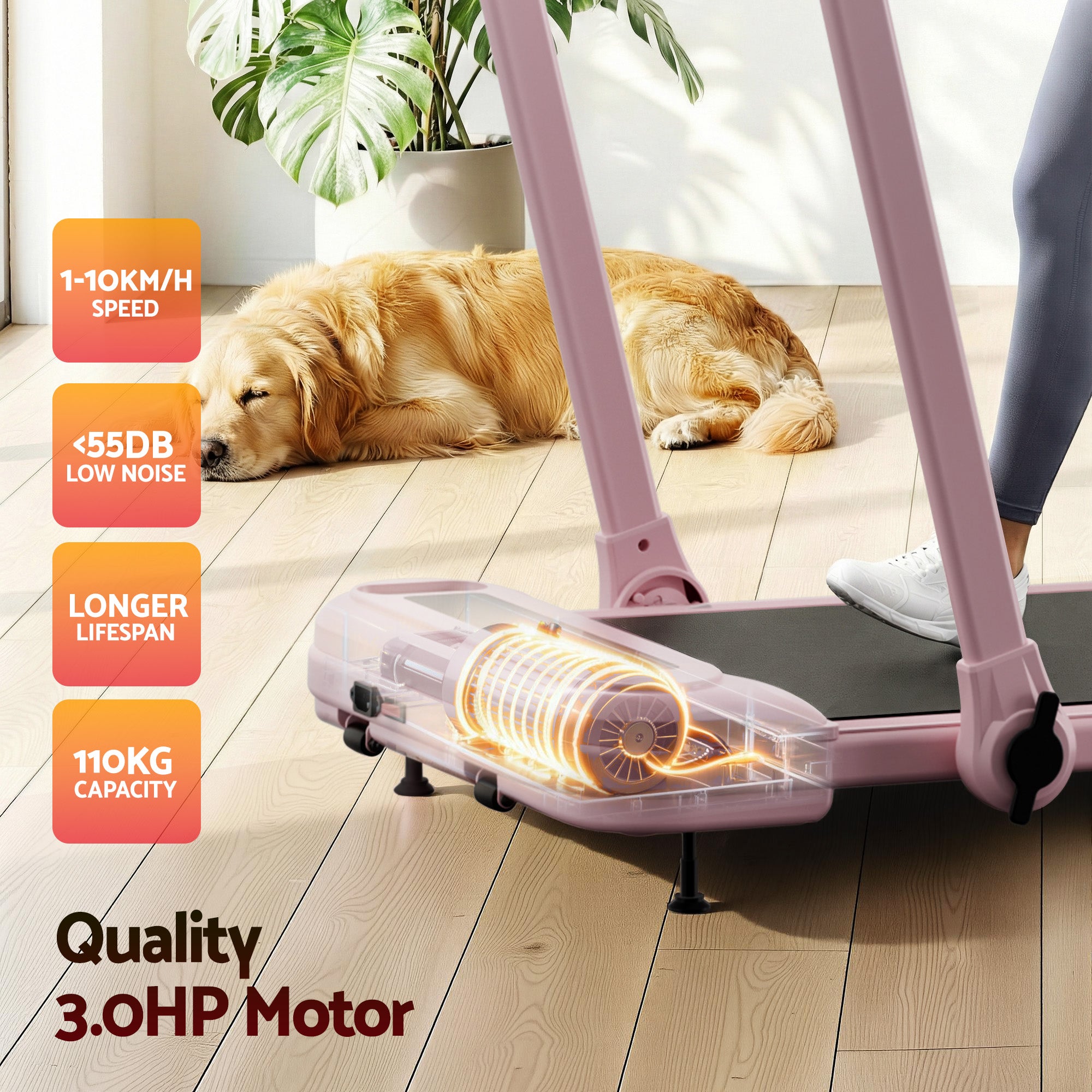 Everfit Treadmill Electric Walking Pad with Incline Foldable for Home Gym Pink