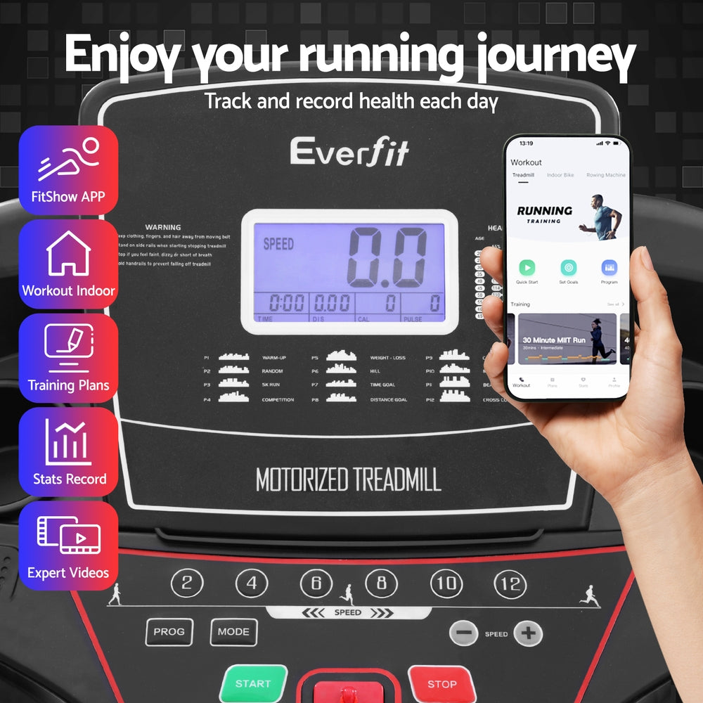 Cinta de correr eléctrica Everfit para gimnasio en casa, máquina de ejercicios de fitness con barra para abdominales de 420 mm