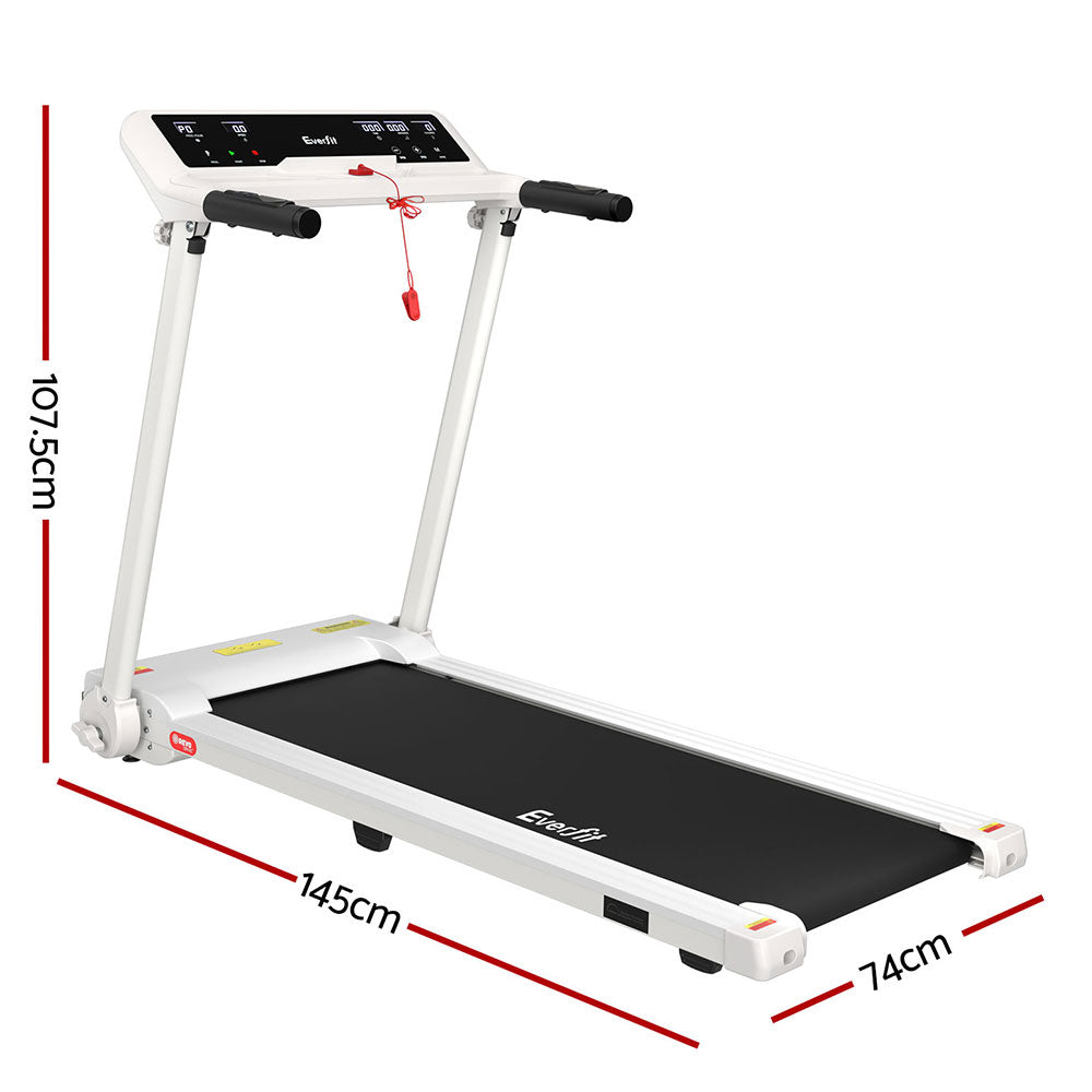 Cinta de correr eléctrica Everfit para gimnasio en casa, perilla de ejercicio para fitness, plegable, 450 mm, color blanco