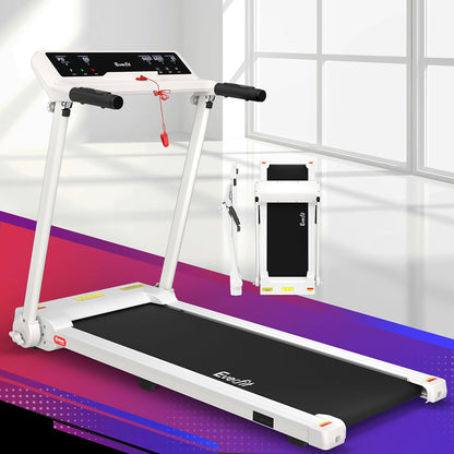 Cinta de correr eléctrica Everfit para gimnasio en casa, perilla de ejercicio para fitness, plegable, 450 mm, color blanco