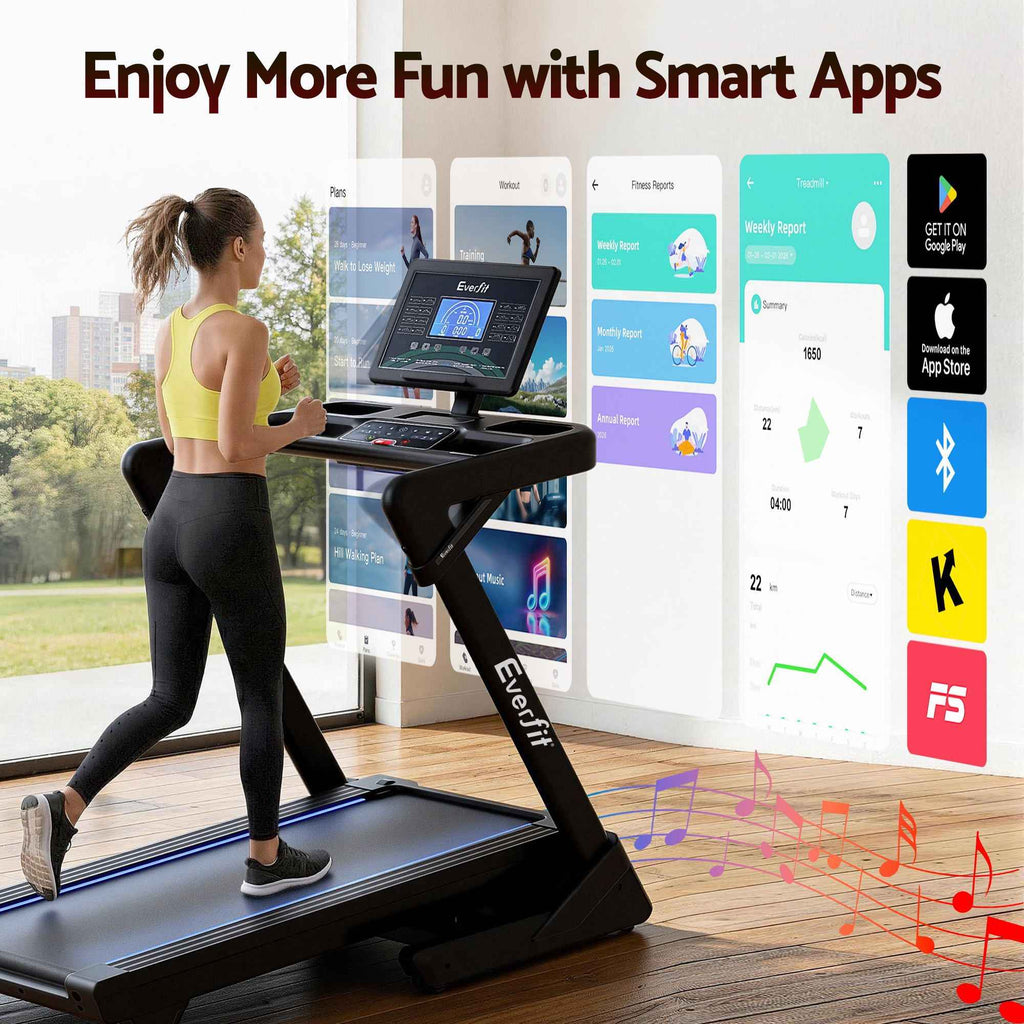 Everfit 500mm Wide Belt Treadmill 30% Auto Incline Foldable Treadmills for Home with LED Lights