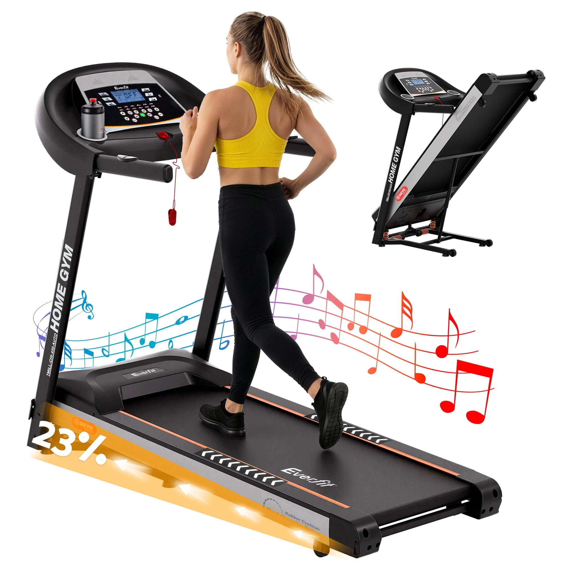 Cinta de correr eléctrica Everfit con inclinación automática, máquina de ejercicios para gimnasio en casa, 450 mm