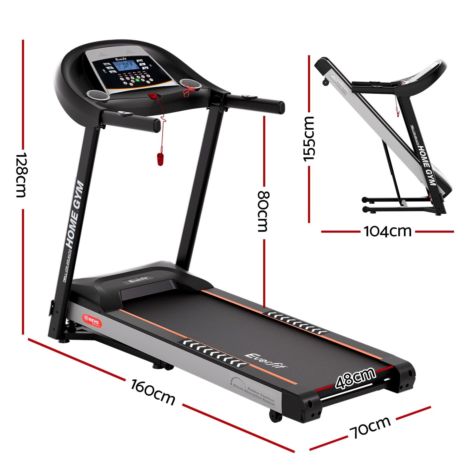 Cinta de correr eléctrica Everfit con inclinación automática, máquina de ejercicios para gimnasio en casa, 450 mm