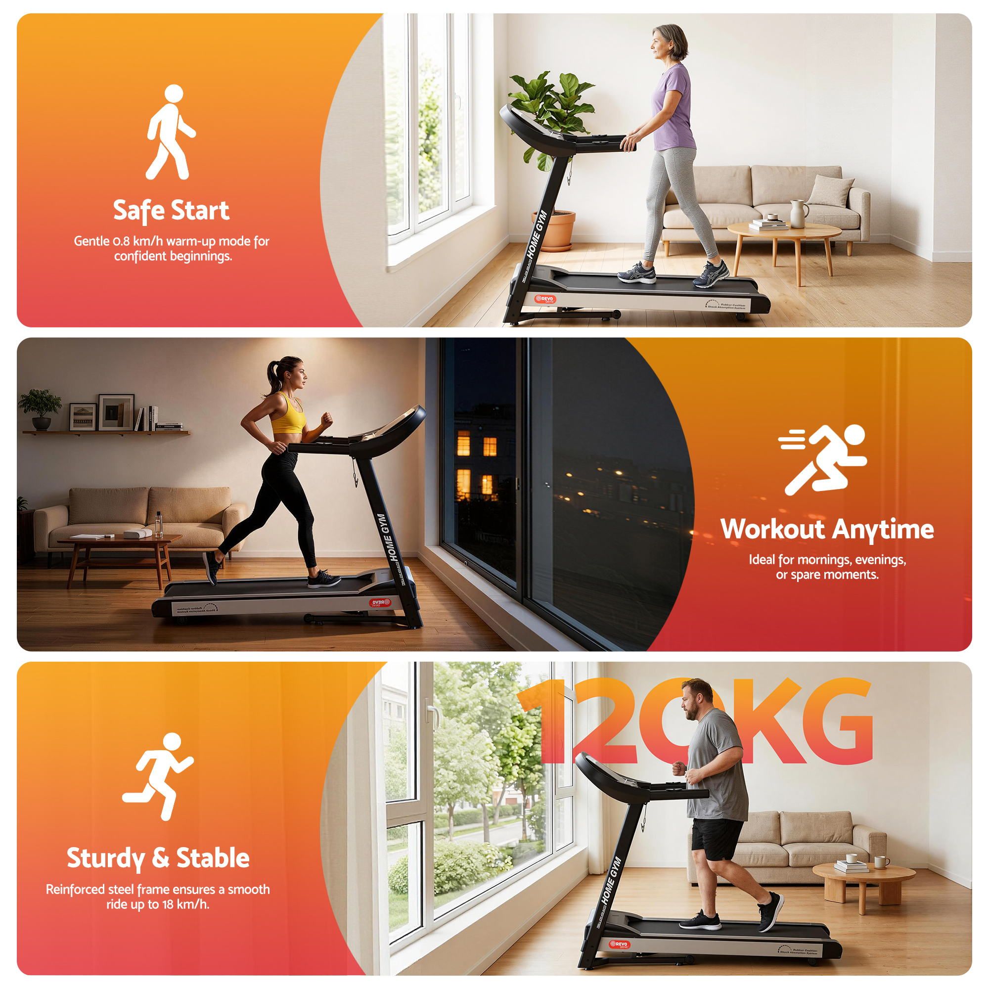 Cinta de correr eléctrica Everfit con inclinación automática, máquina de ejercicios para gimnasio en casa, 450 mm