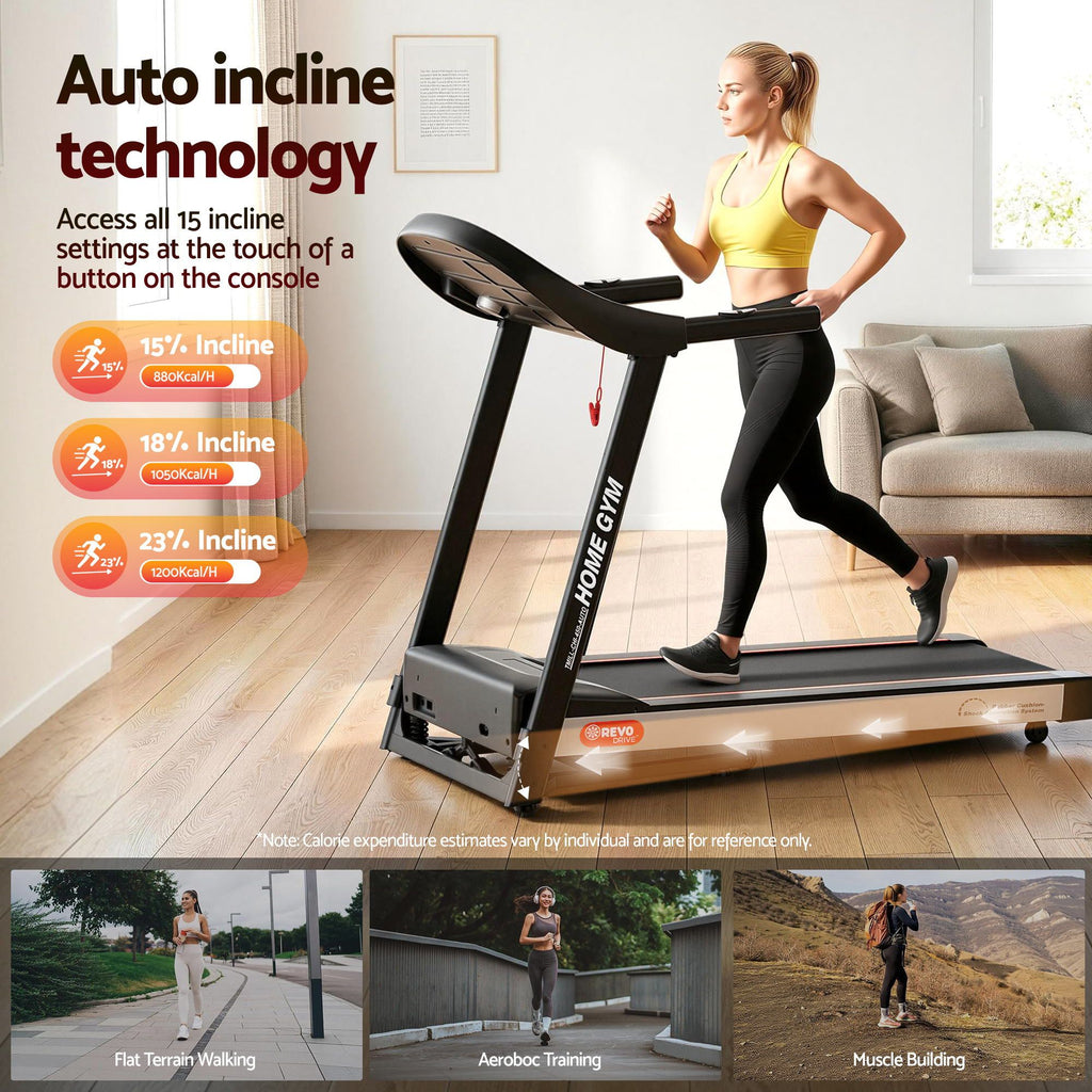 Cinta de correr eléctrica Everfit con inclinación automática, máquina de ejercicios para gimnasio en casa, 450 mm