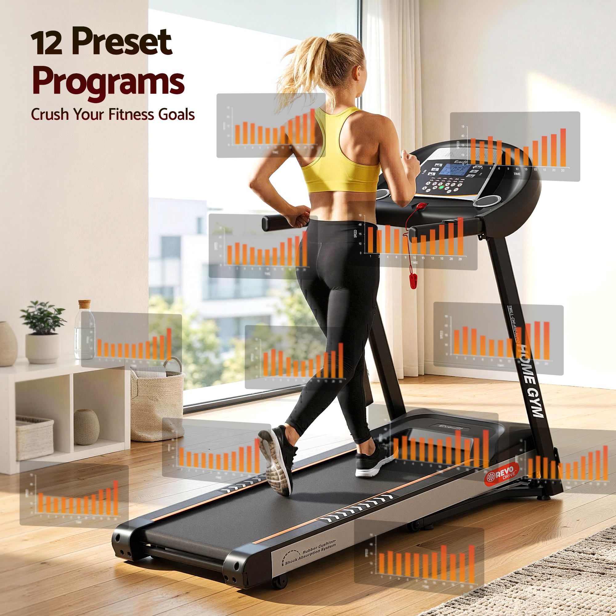 Cinta de correr eléctrica Everfit con inclinación automática, máquina de ejercicios para gimnasio en casa, 450 mm