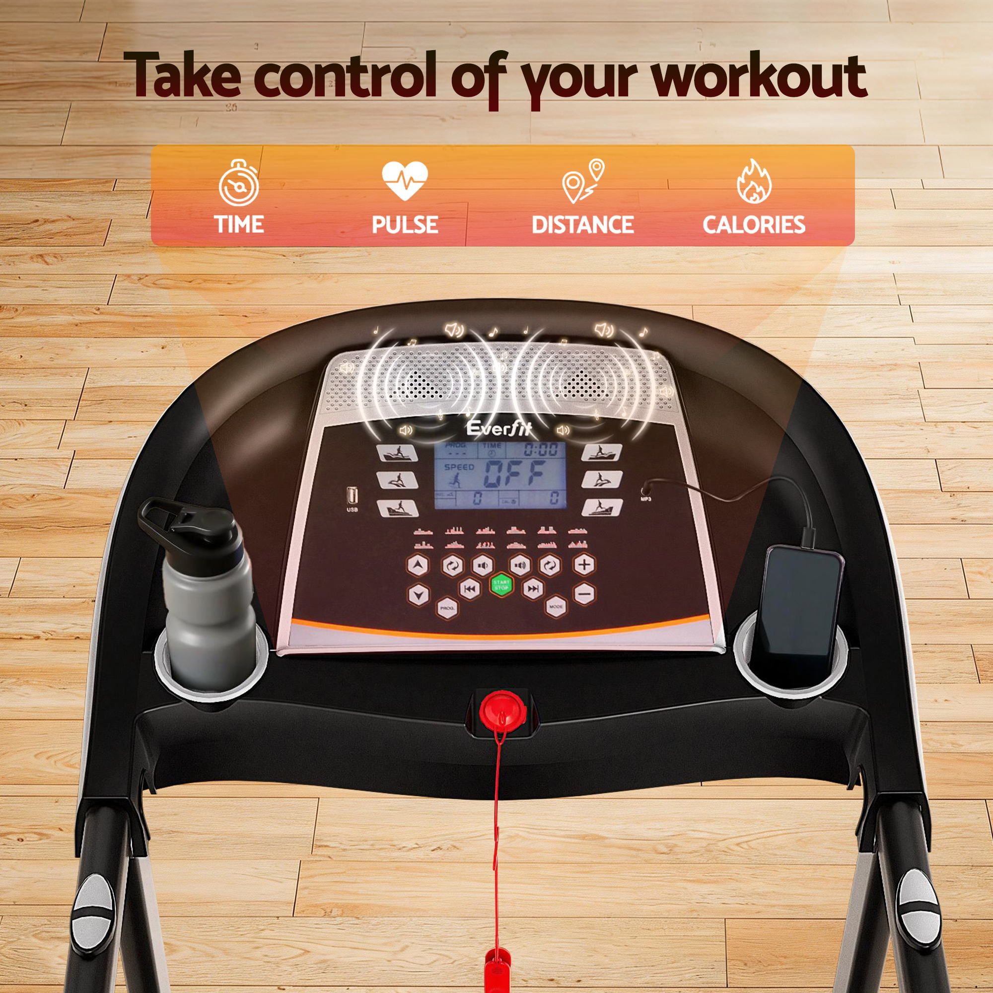Cinta de correr eléctrica Everfit con inclinación automática, máquina de ejercicios para gimnasio en casa, 450 mm