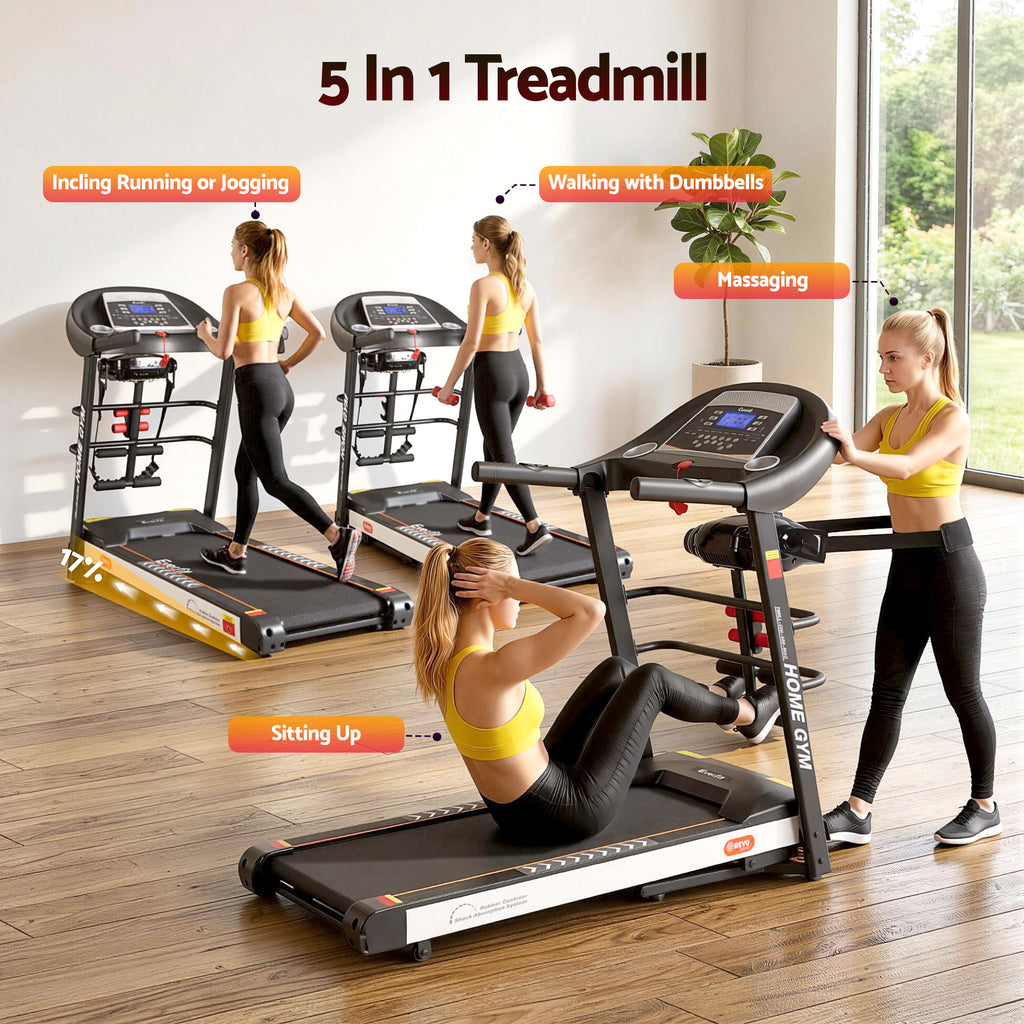 Cinta de correr eléctrica Everfit para gimnasio en casa, máquina de ejercicios de fitness con masajeador de 450 mm