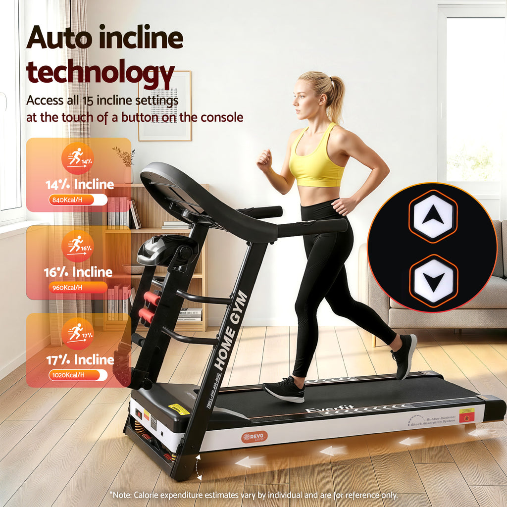 Cinta de correr eléctrica Everfit para gimnasio en casa, máquina de ejercicios de fitness con masajeador de 450 mm