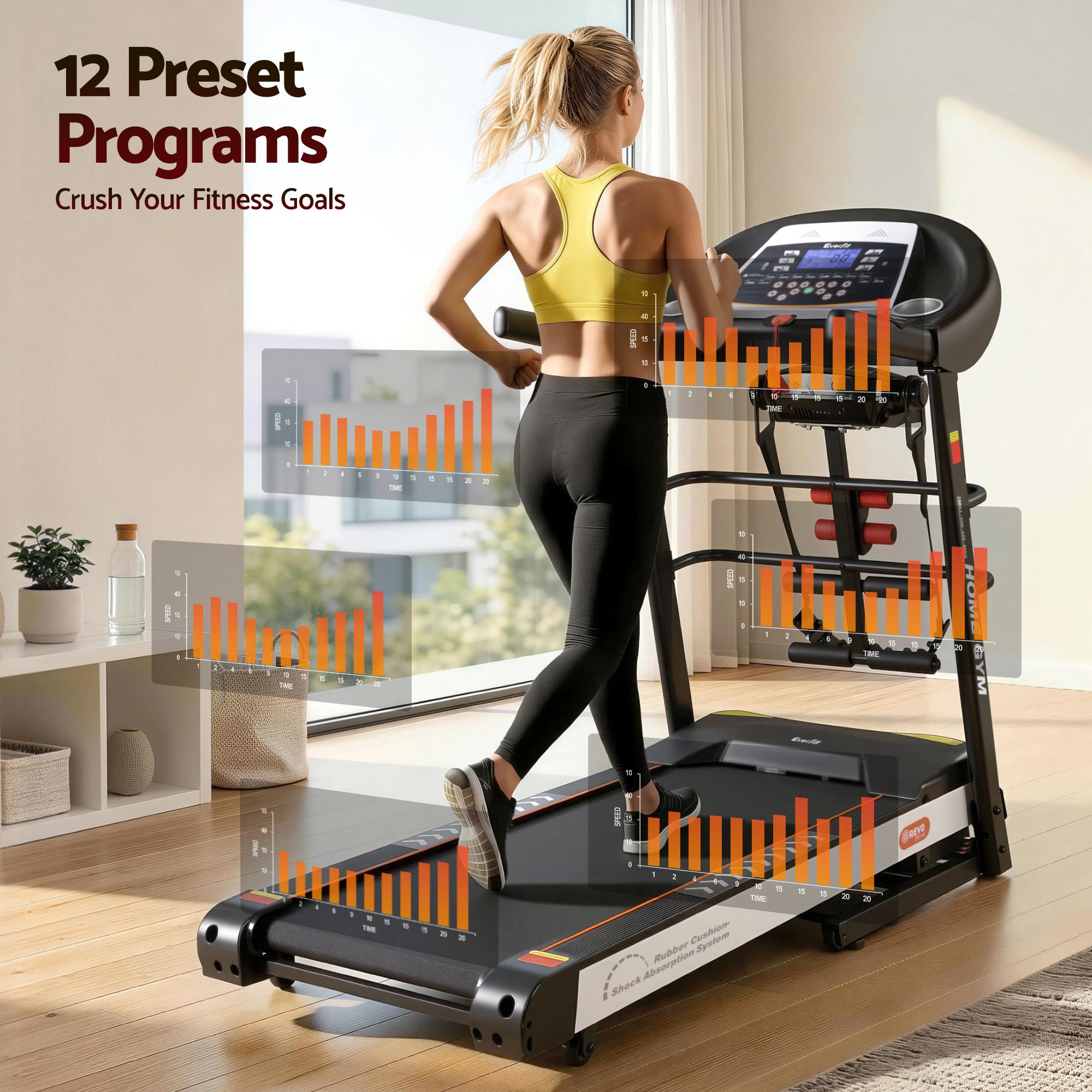 Cinta de correr eléctrica Everfit para gimnasio en casa, máquina de ejercicios de fitness con masajeador de 450 mm
