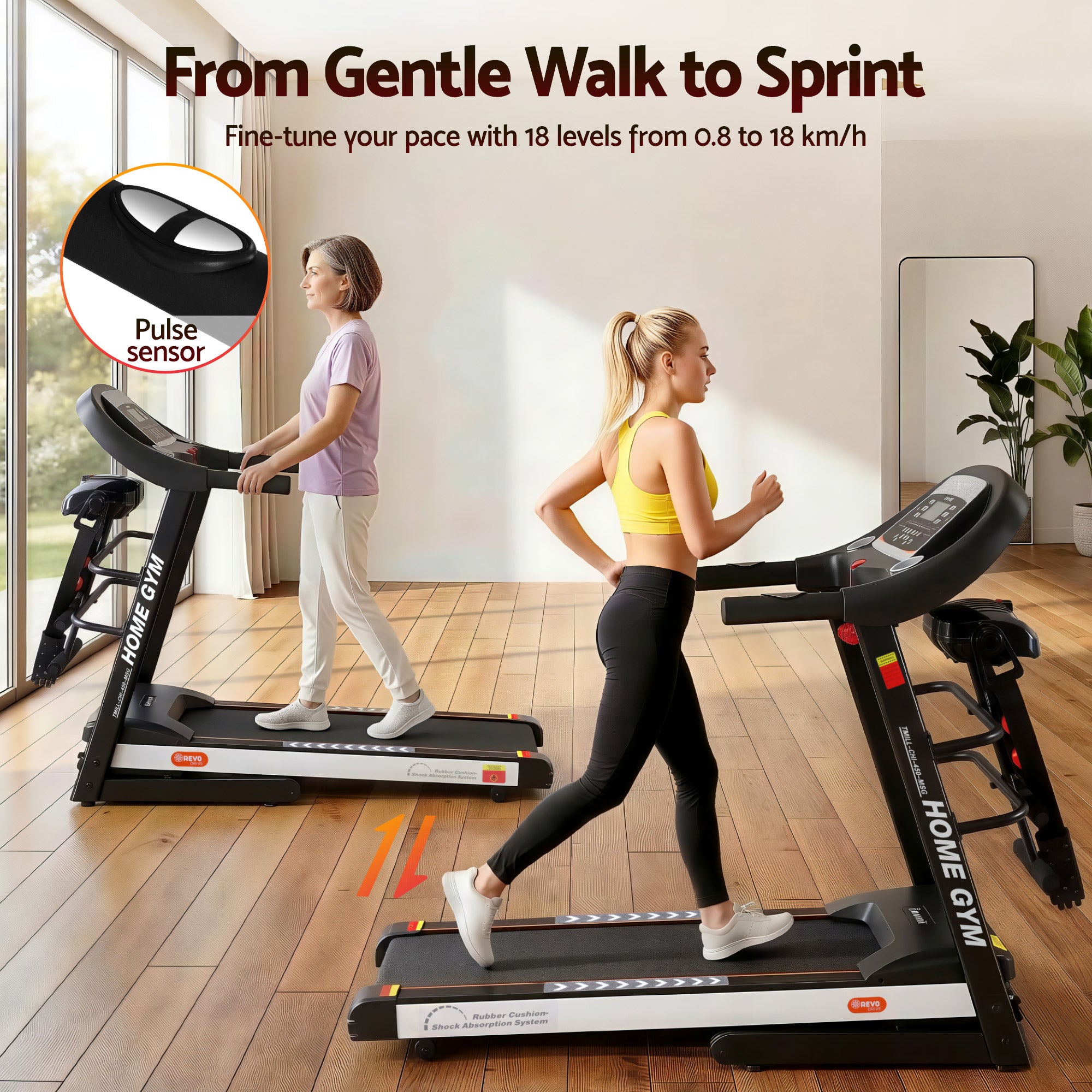 Cinta de correr eléctrica Everfit para gimnasio en casa, máquina de ejercicios de fitness con masajeador de 450 mm