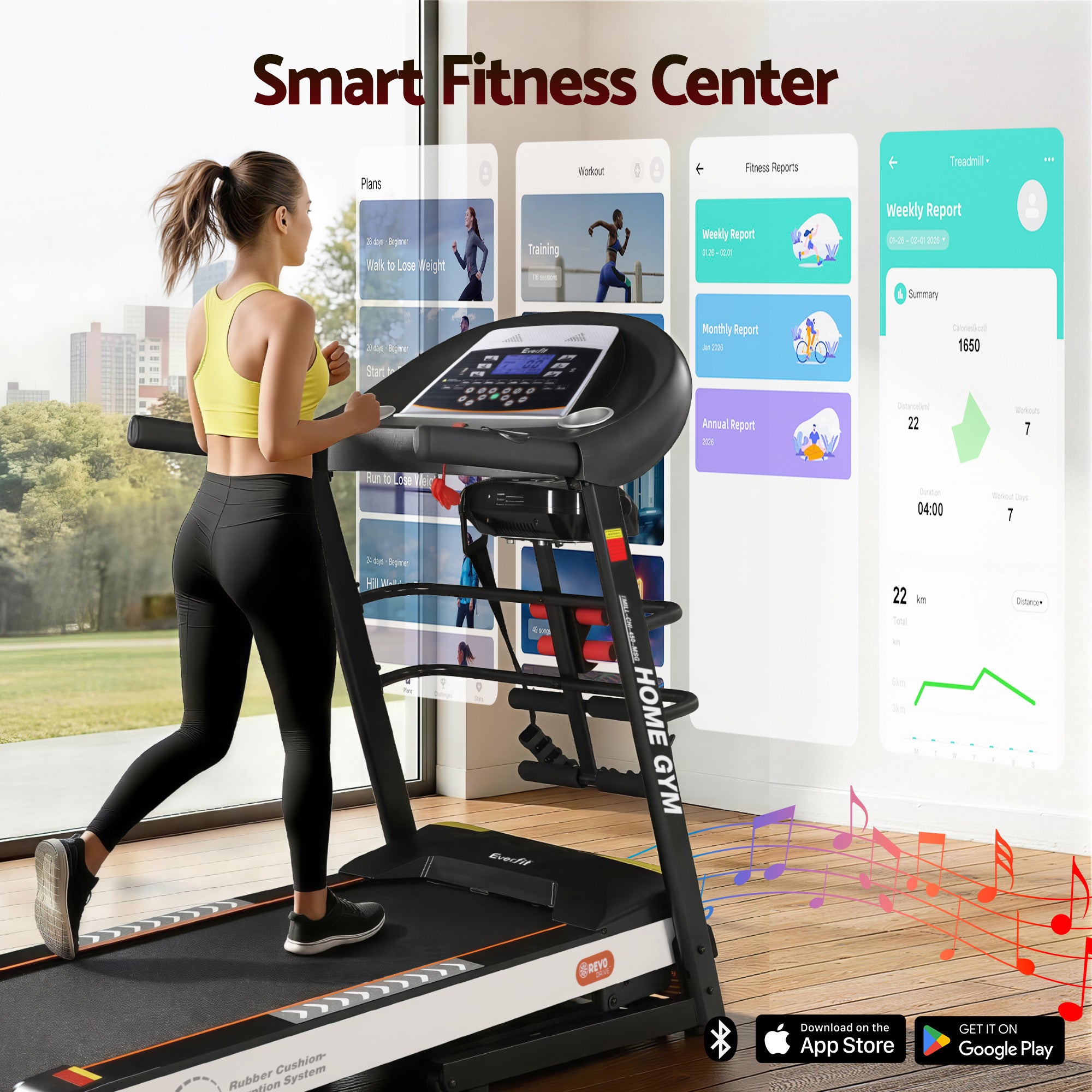 Cinta de correr eléctrica Everfit para gimnasio en casa, máquina de ejercicios de fitness con masajeador de 450 mm