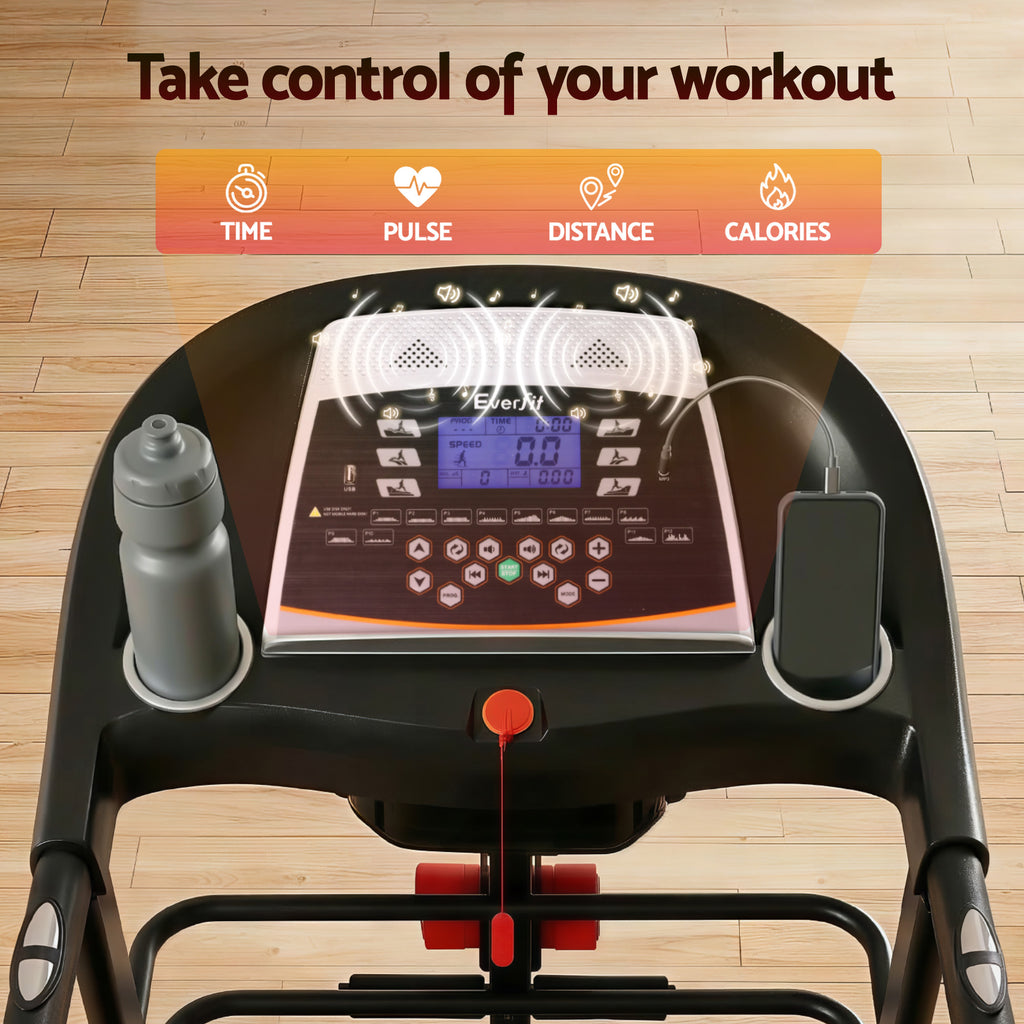 Cinta de correr eléctrica Everfit para gimnasio en casa, máquina de ejercicios de fitness con masajeador de 450 mm