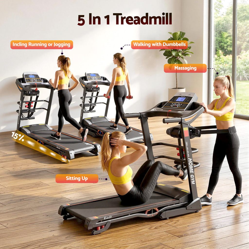 Cinta de correr eléctrica Everfit para gimnasio en casa, máquina de ejercicios de fitness con masajeador de 480 mm
