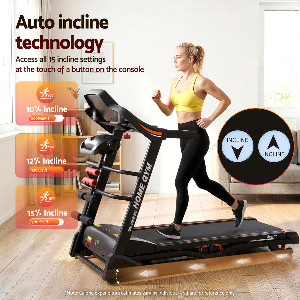 Cinta de correr eléctrica Everfit para gimnasio en casa, máquina de ejercicios de fitness con masajeador de 480 mm