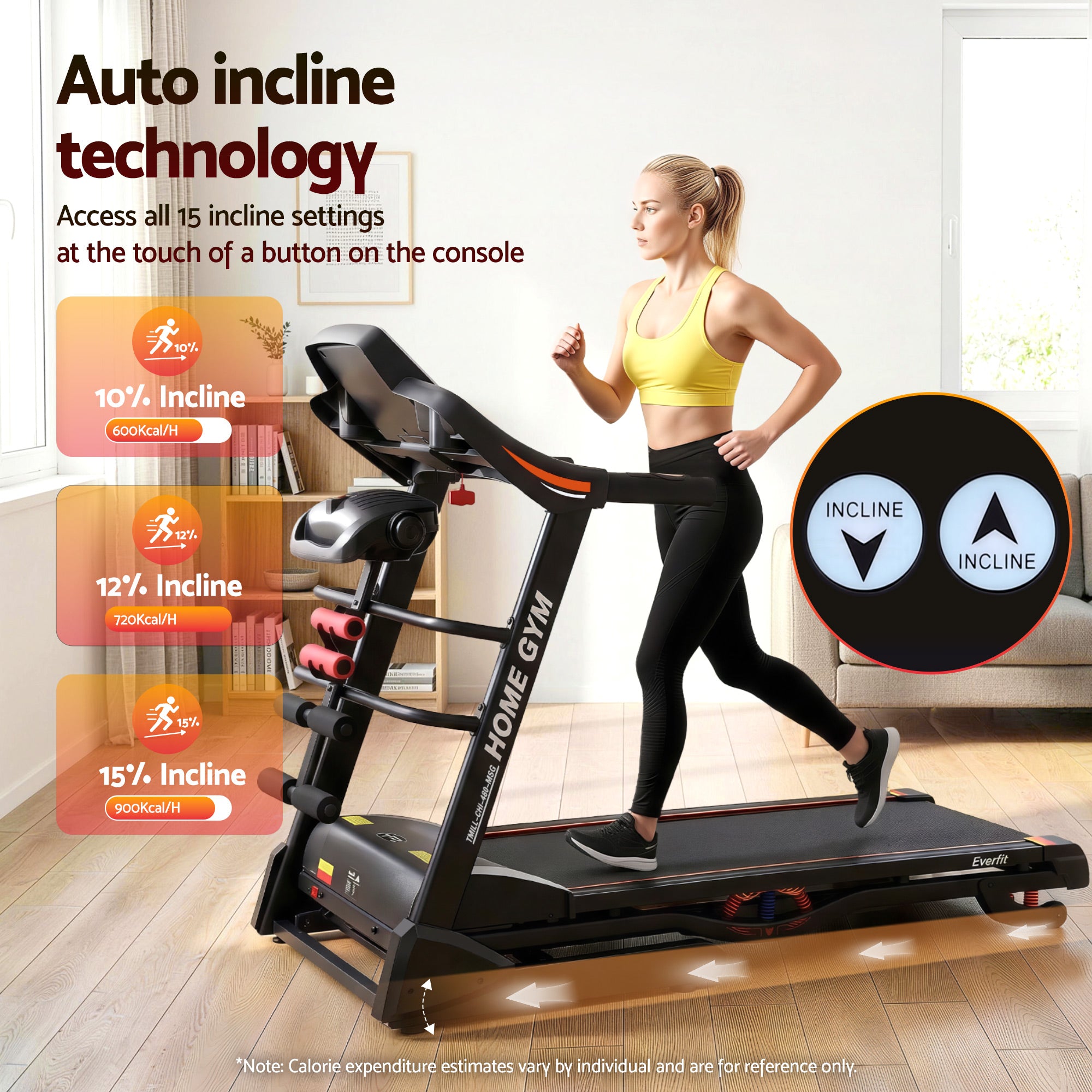 Cinta de correr eléctrica Everfit para gimnasio en casa, máquina de ejercicios de fitness con masajeador de 480 mm