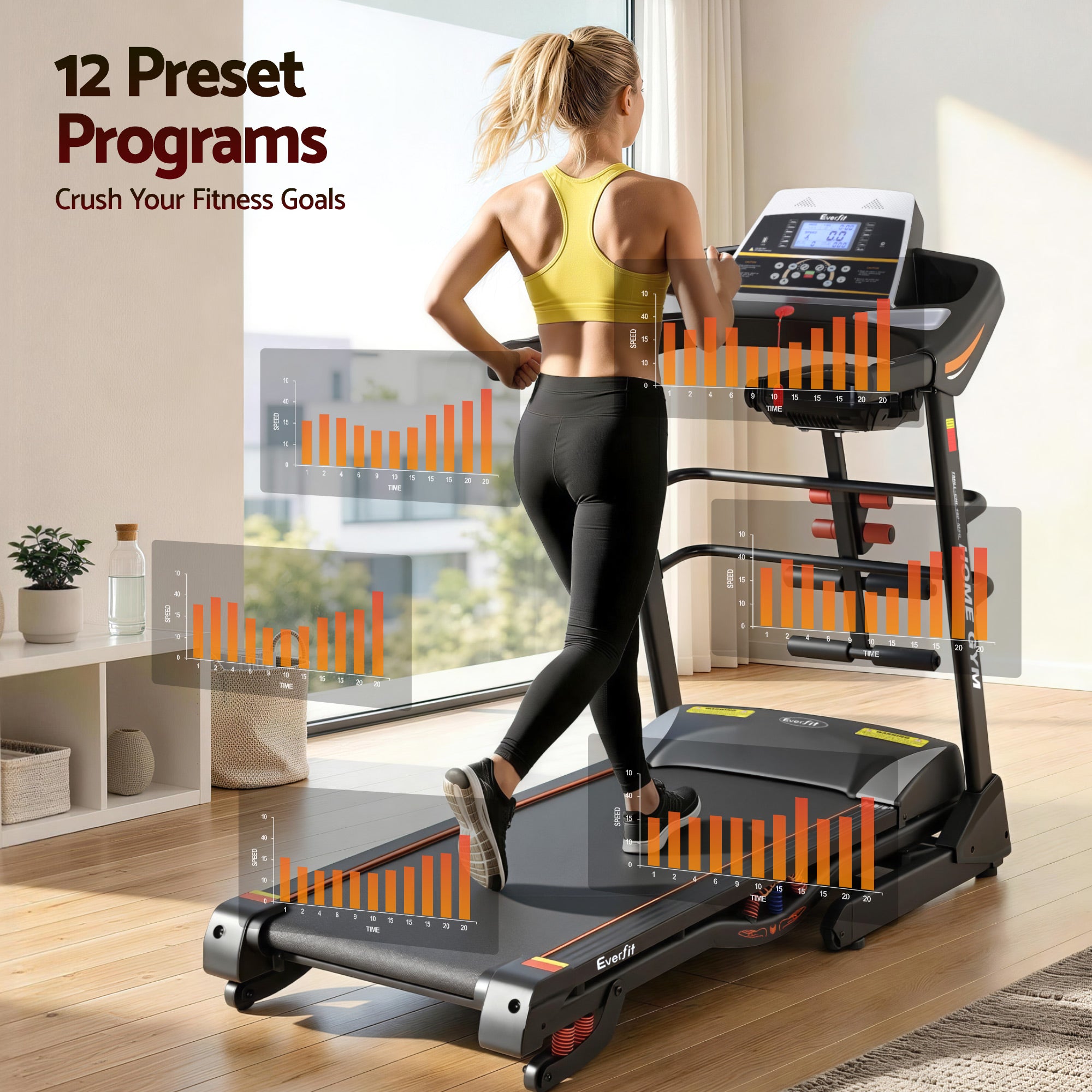 Cinta de correr eléctrica Everfit para gimnasio en casa, máquina de ejercicios de fitness con masajeador de 480 mm