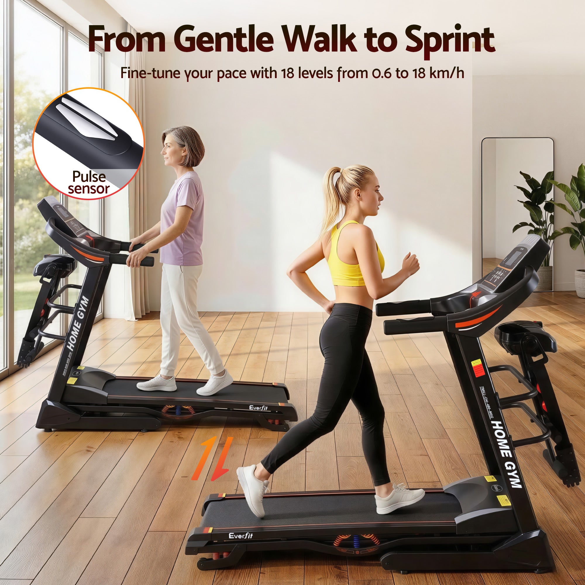 Cinta de correr eléctrica Everfit para gimnasio en casa, máquina de ejercicios de fitness con masajeador de 480 mm