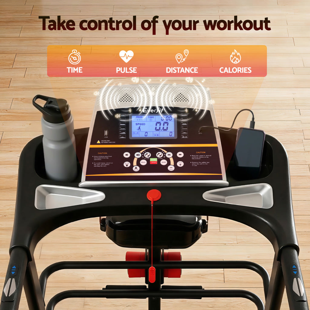 Cinta de correr eléctrica Everfit para gimnasio en casa, máquina de ejercicios de fitness con masajeador de 480 mm