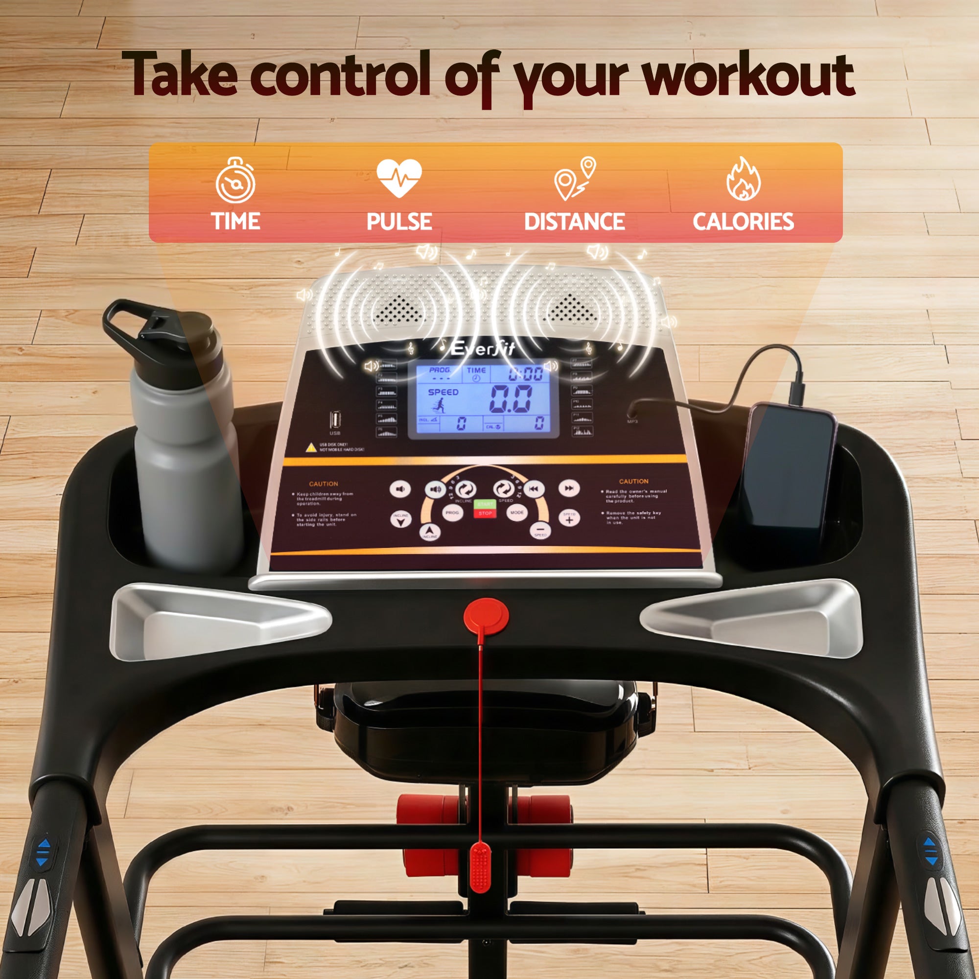 Cinta de correr eléctrica Everfit para gimnasio en casa, máquina de ejercicios de fitness con masajeador de 480 mm