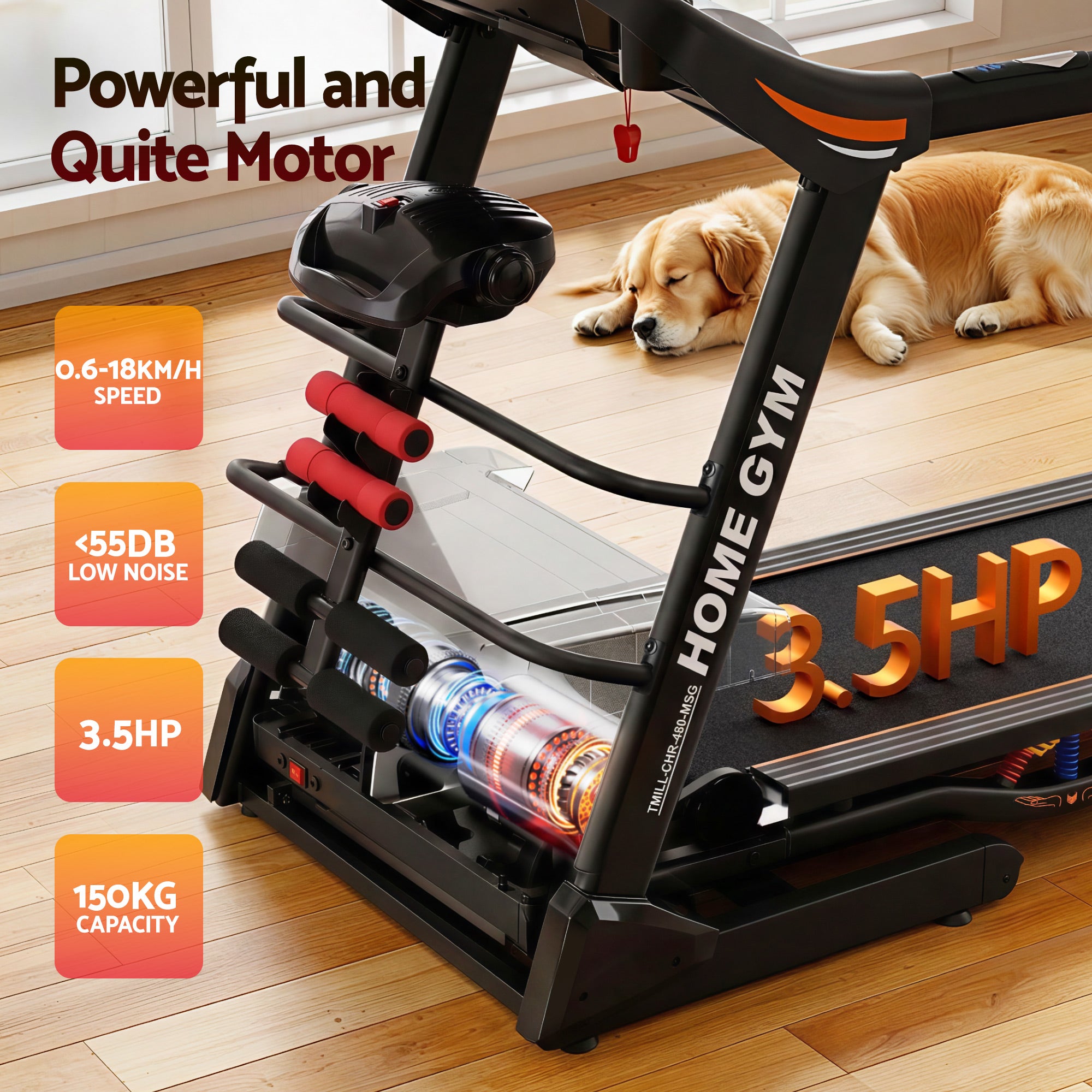Cinta de correr eléctrica Everfit para gimnasio en casa, máquina de ejercicios de fitness con masajeador de 480 mm