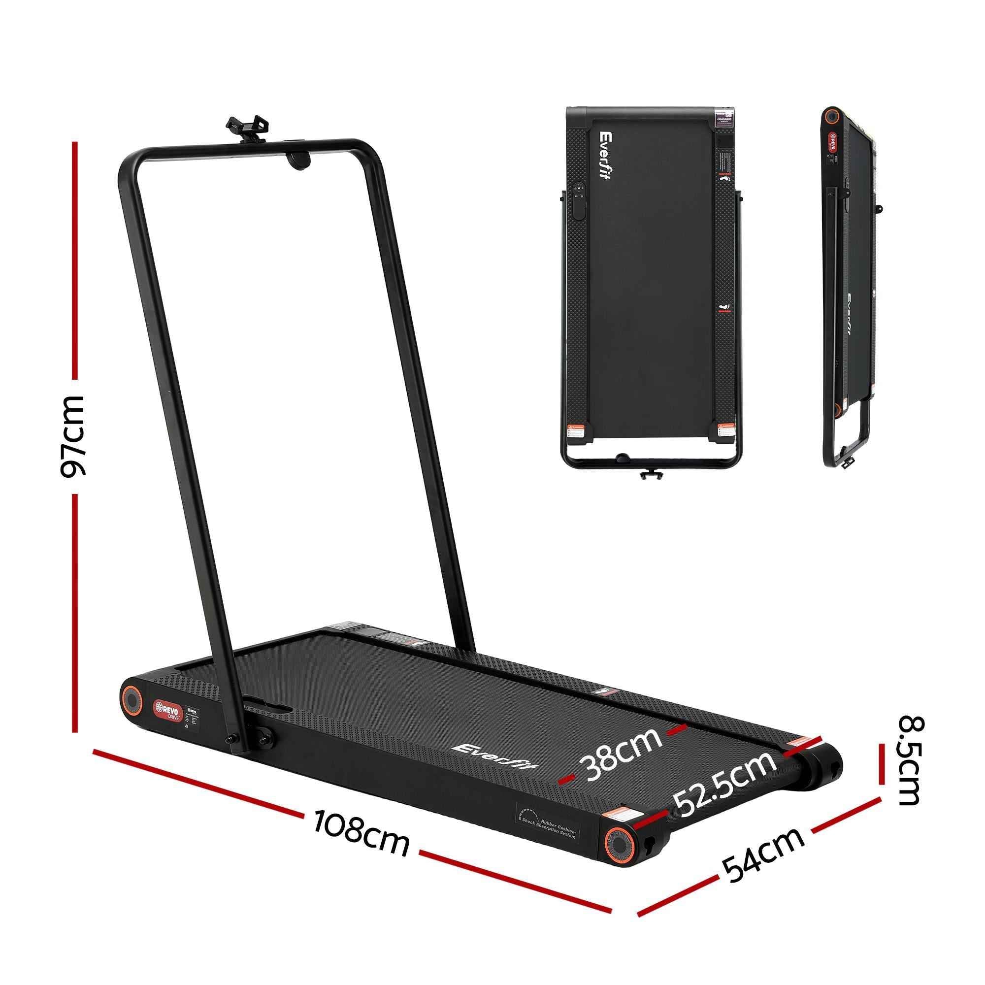 Everfit 4 in 1 Vibration Walking Pad Treadmill Under Desk Treadmills for Home Gym with App Control 380mm Black