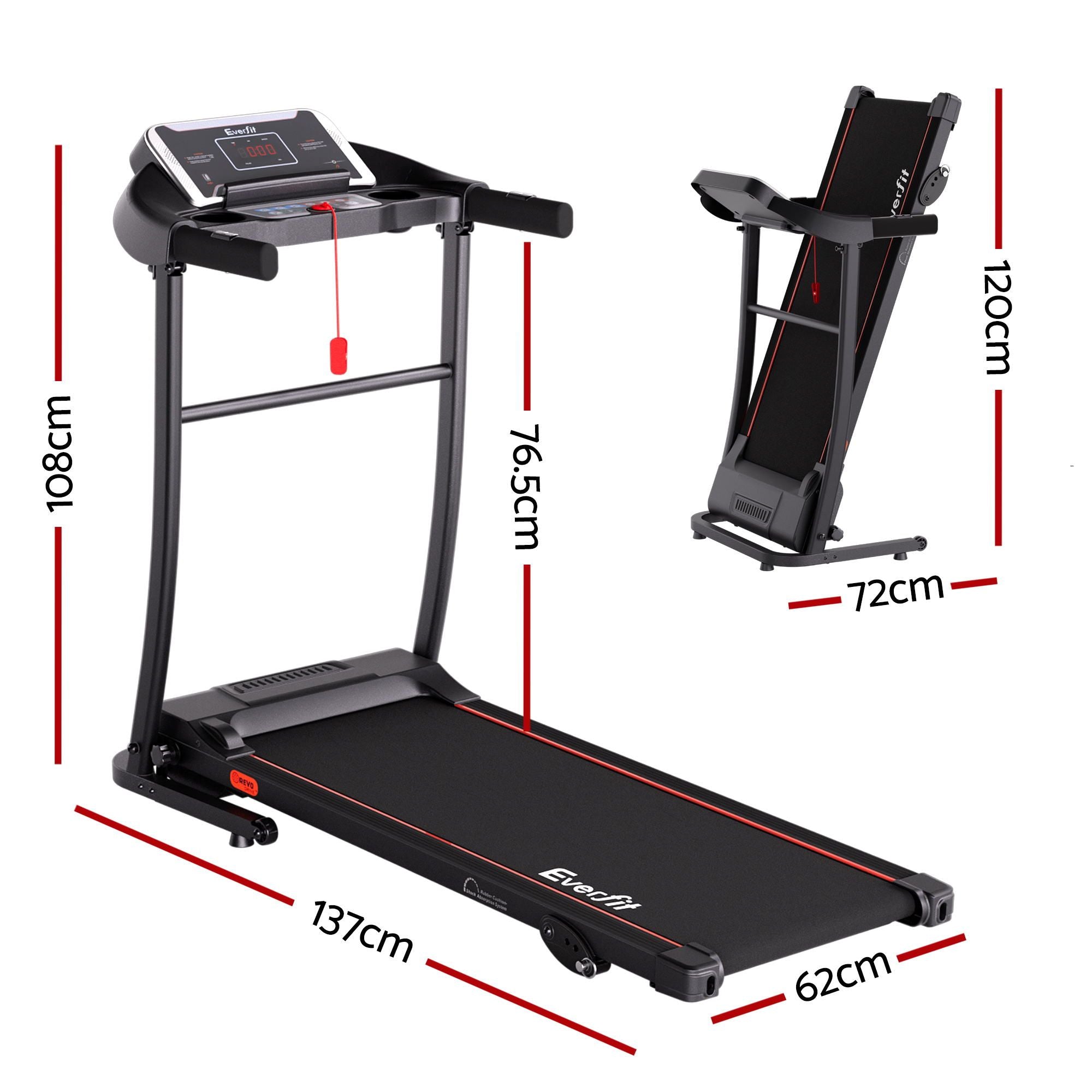 Cinta de correr eléctrica Everfit para gimnasio en casa, máquina de ejercicios de fitness con inclinación de 400 mm